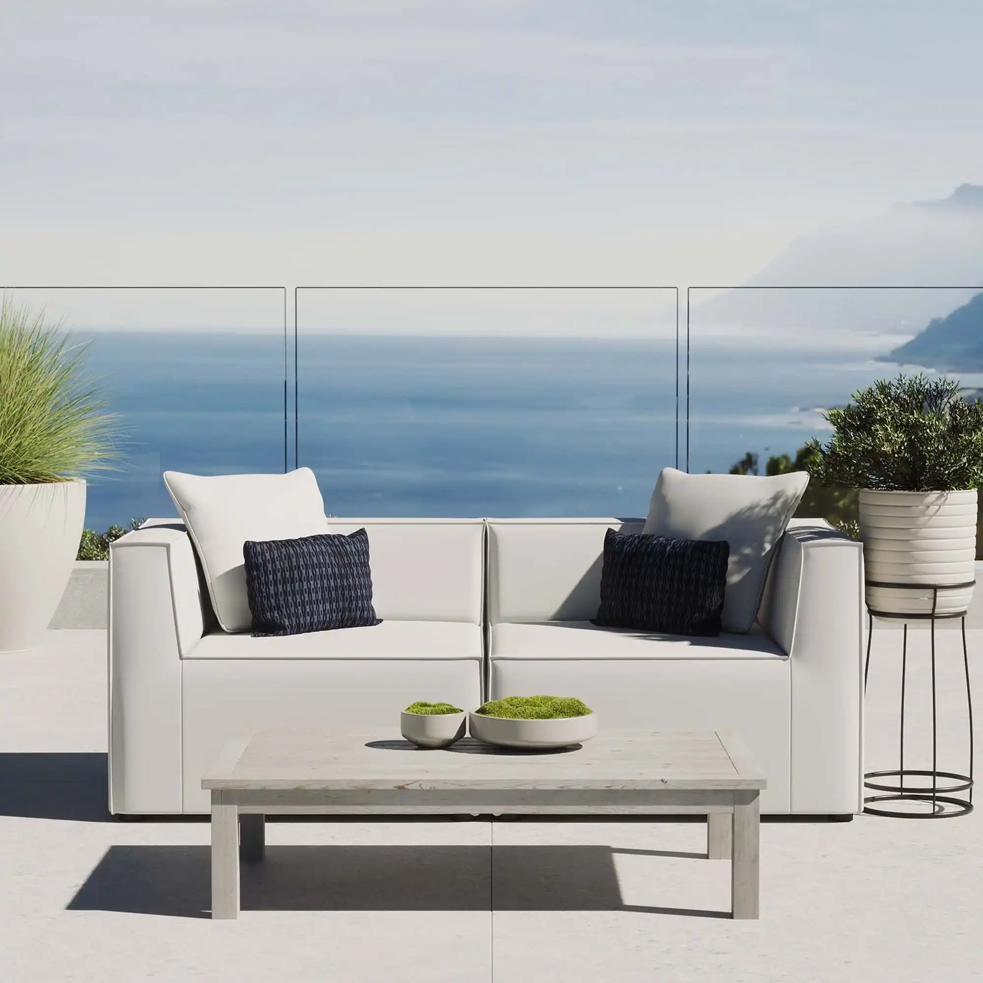 Saybrook 2-Piece Outdoor Patio Upholstered Sectional Sofa Loveseat by Modway - Best Buy Furniture