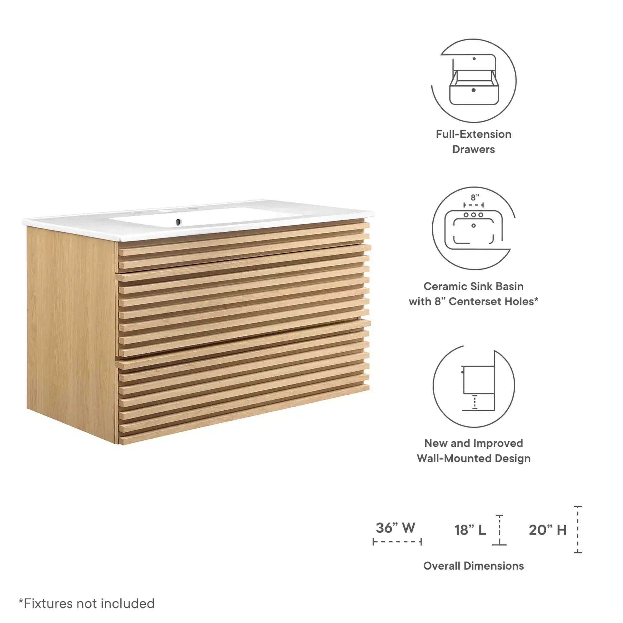 Render 36" Wall-Mount Bathroom Vanity by Modway - Best Buy Furniture