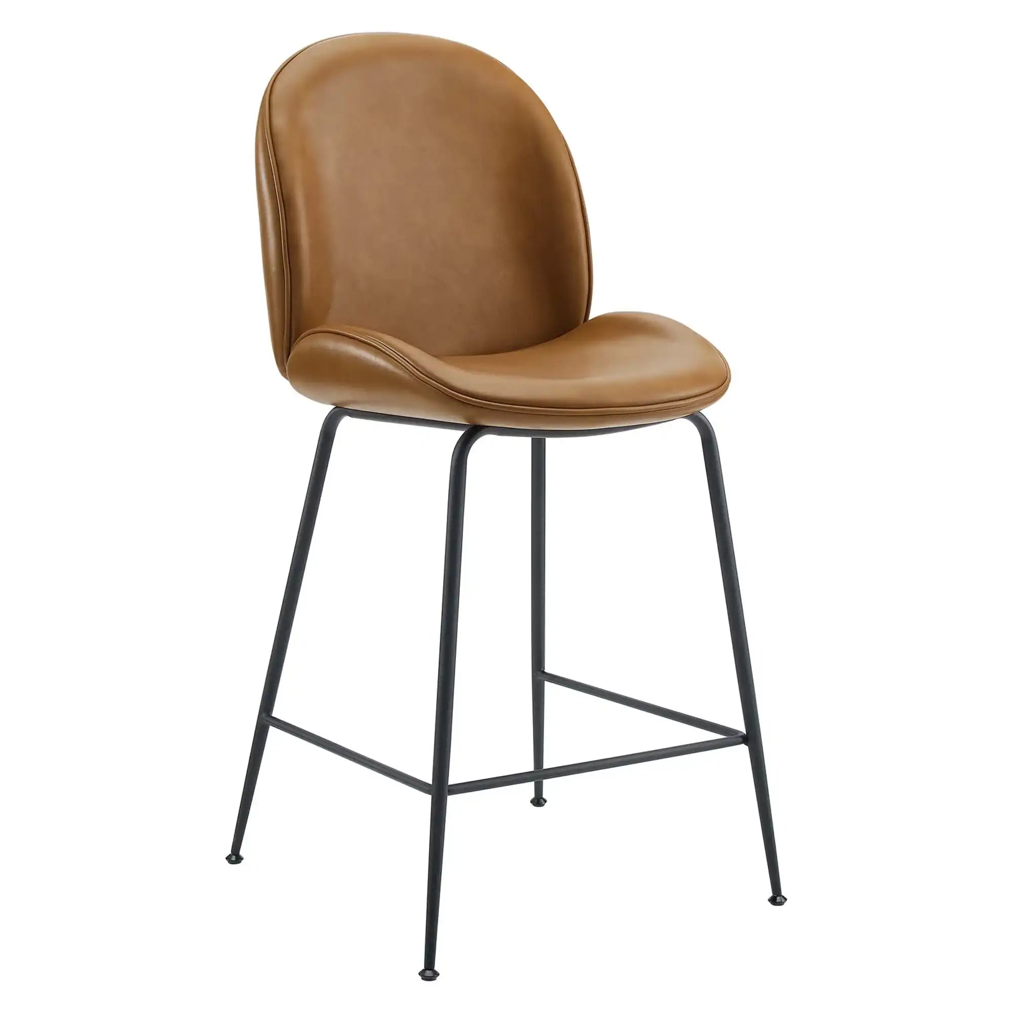 Scoop Black Powder Coated Steel Leg Vegan Leather Counter Stool by Modway - Best Buy Furniture