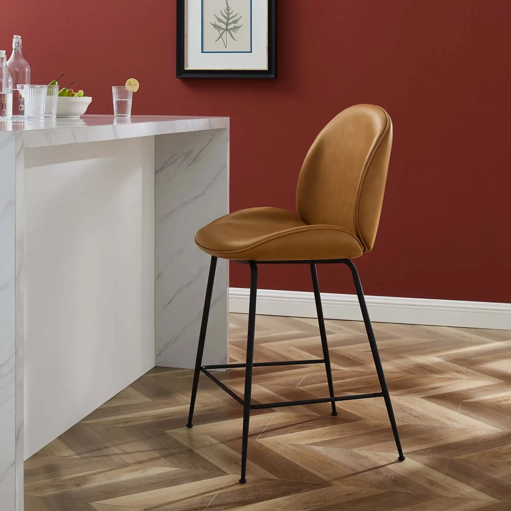 Scoop Black Powder Coated Steel Leg Vegan Leather Counter Stool by Modway - Best Buy Furniture