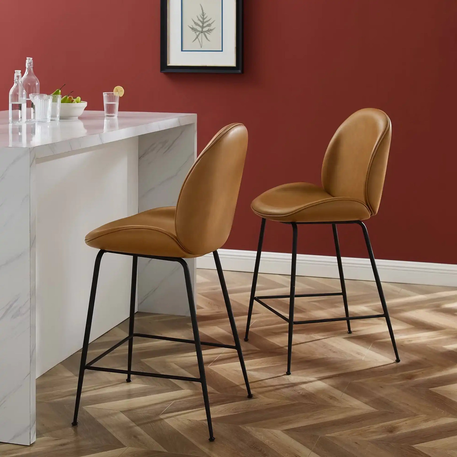 Scoop Black Powder Coated Steel Leg Vegan Leather Counter Stool by Modway - Best Buy Furniture