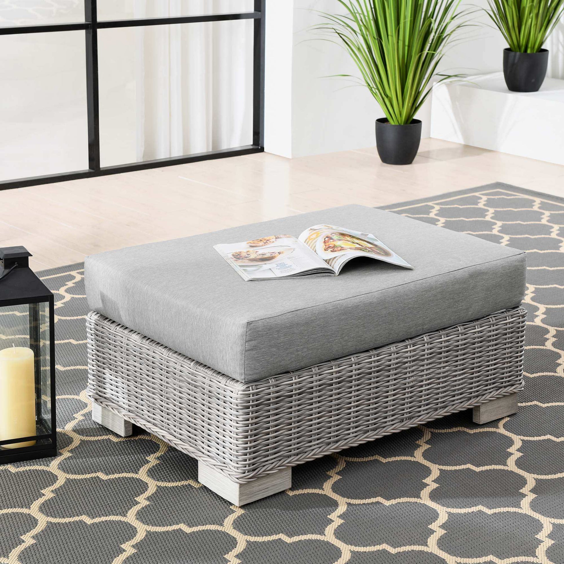 Conway Outdoor Patio Wicker Rattan Ottoman by Modway - Best Buy Furniture
