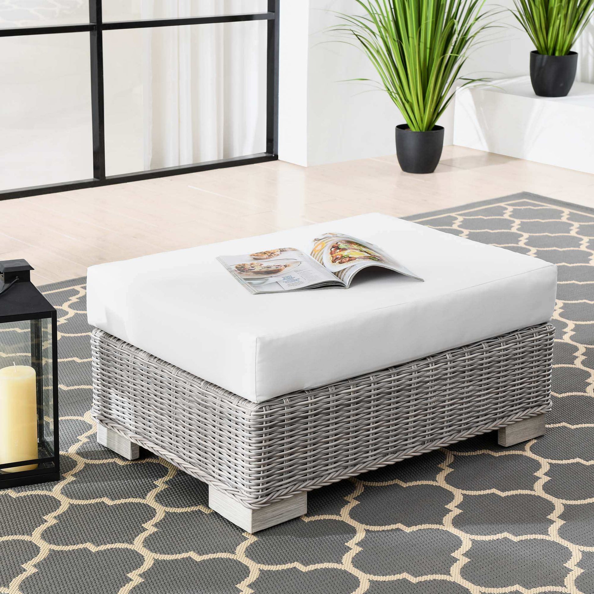 Conway Outdoor Patio Wicker Rattan Ottoman by Modway - Best Buy Furniture