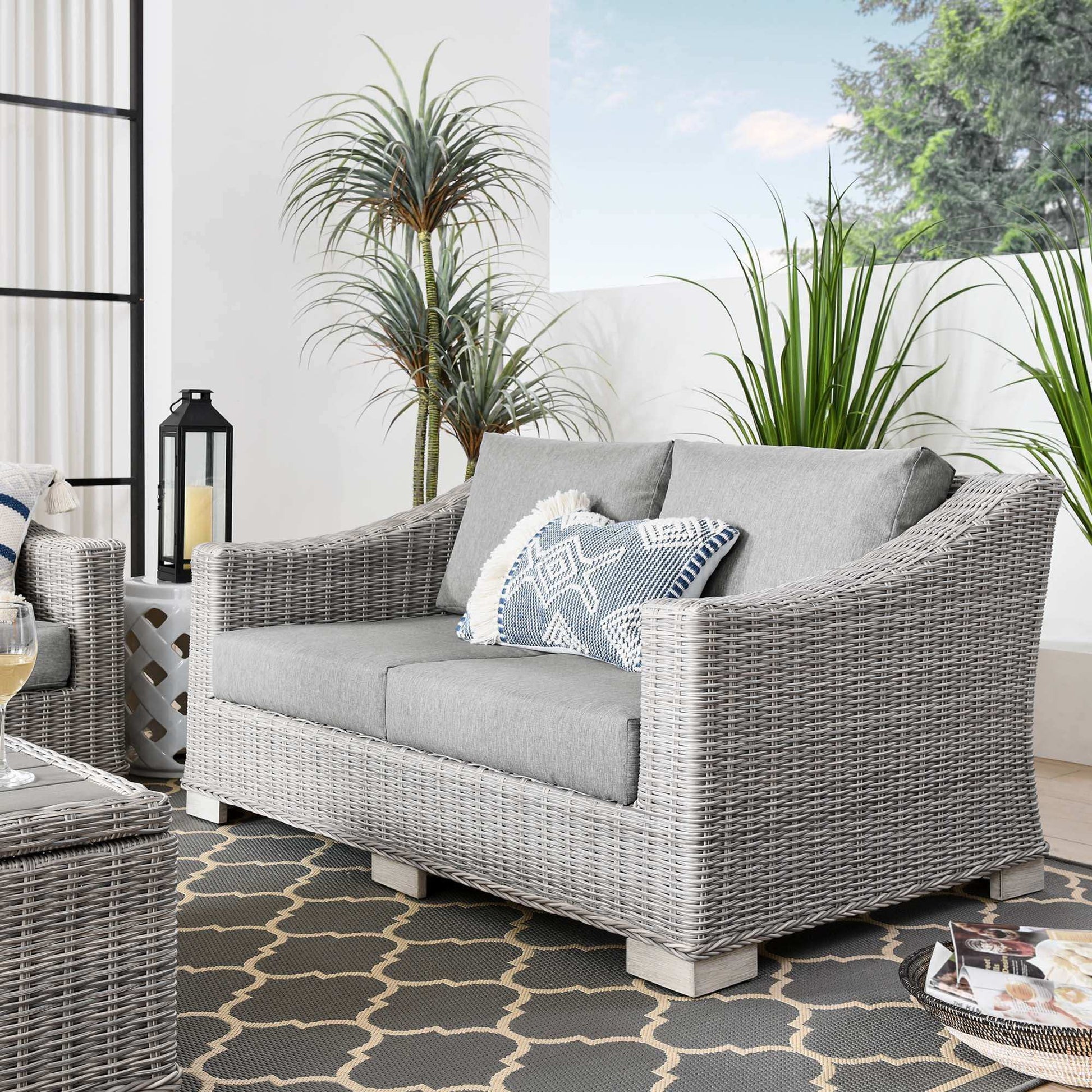 Conway Outdoor Patio Wicker Rattan Loveseat by Modway - Best Buy Furniture