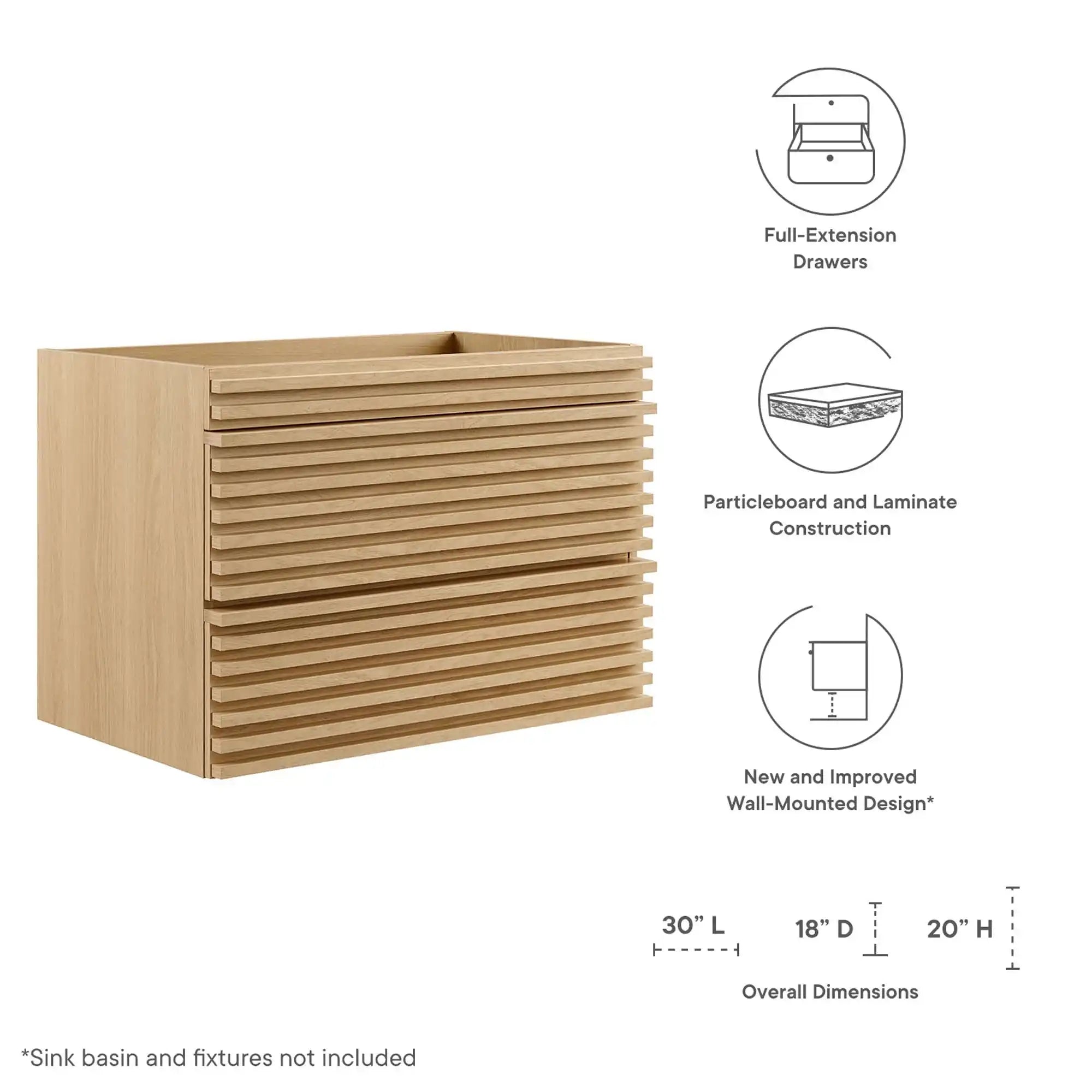 Render 30" Wall-Mount Bathroom Vanity Cabinet (Sink Basin Not Included) by Modway - Best Buy Furniture