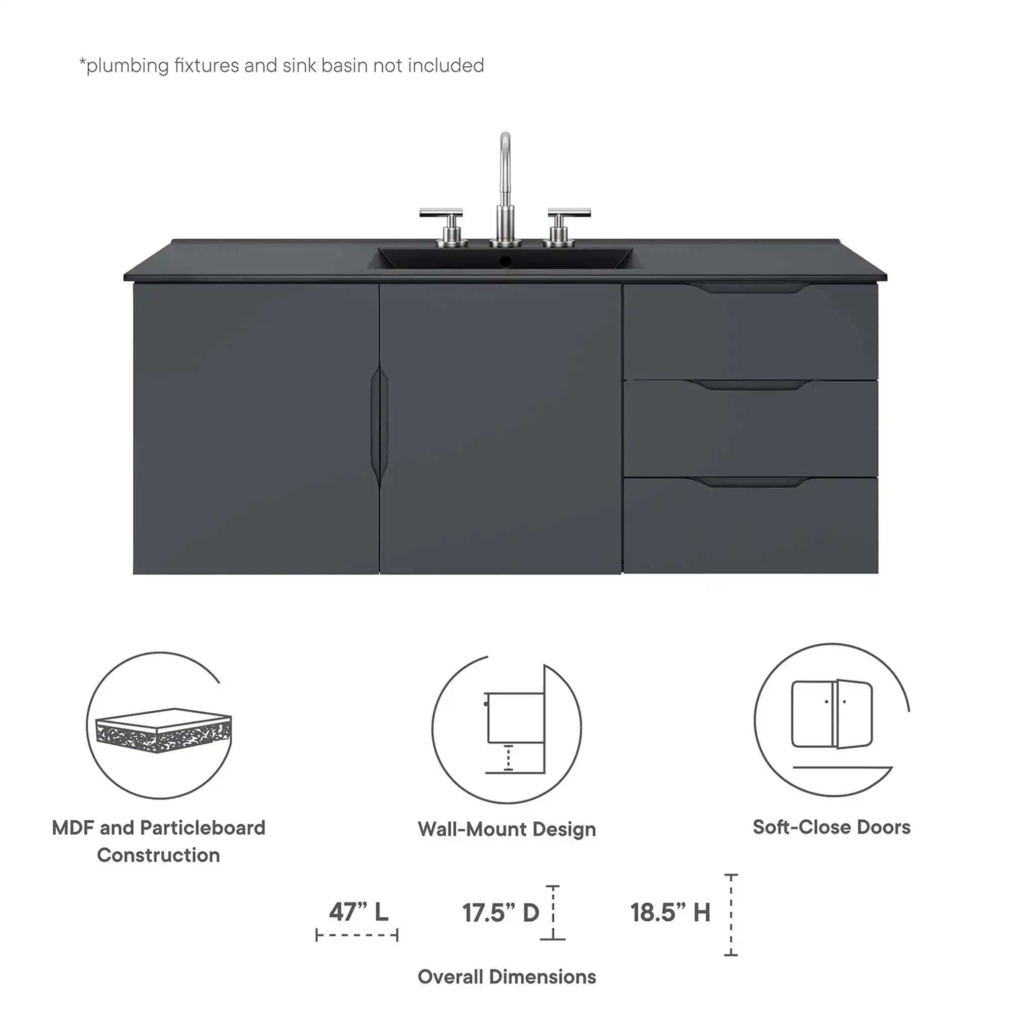 Vitality 48" Double or Single Sink Compatible (Not Included) Bathroom Vanity Cabinet by Modway - Best Buy Furniture