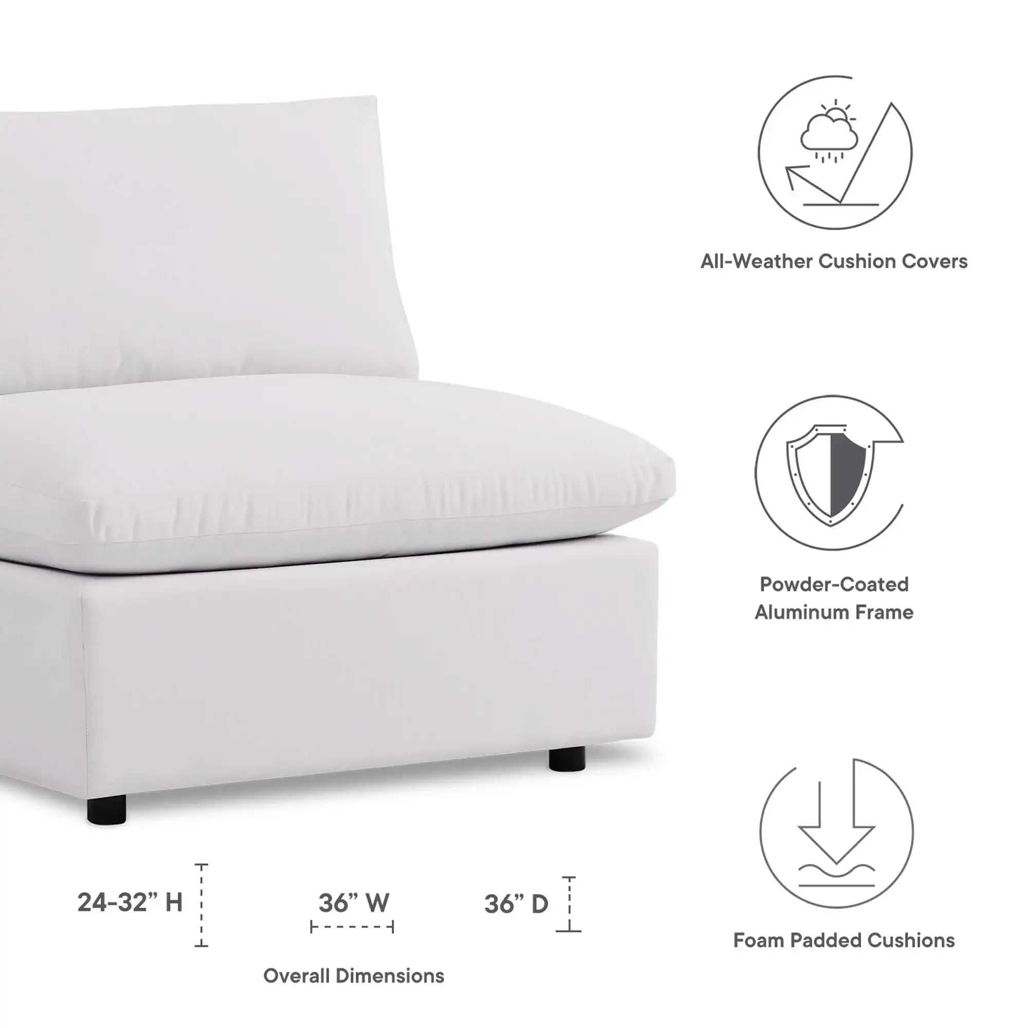 Commix Overstuffed Outdoor Patio Armless Chair by Modway - Best Buy Furniture