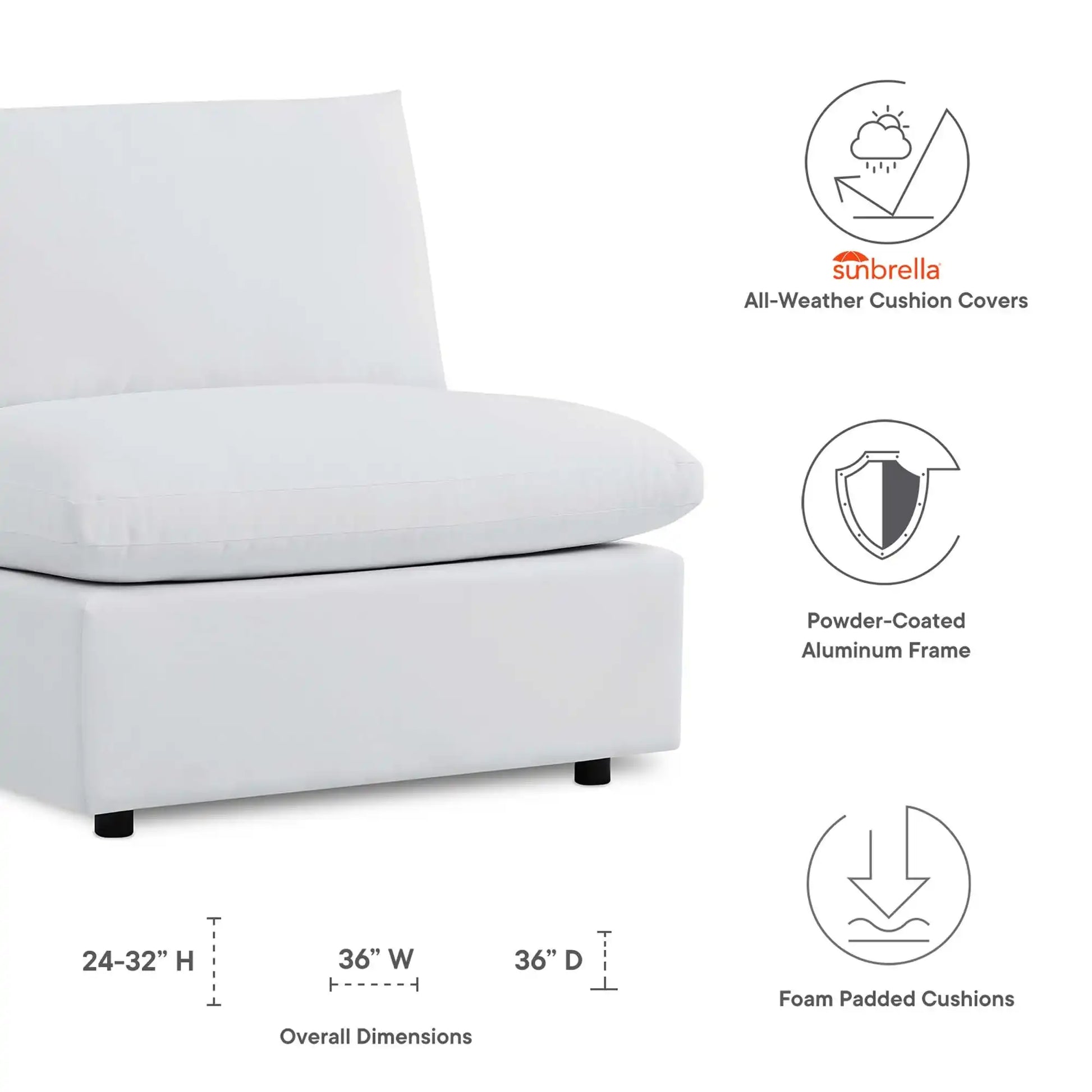 Commix Sunbrella� Outdoor Patio Armless Chair by Modway - Best Buy Furniture