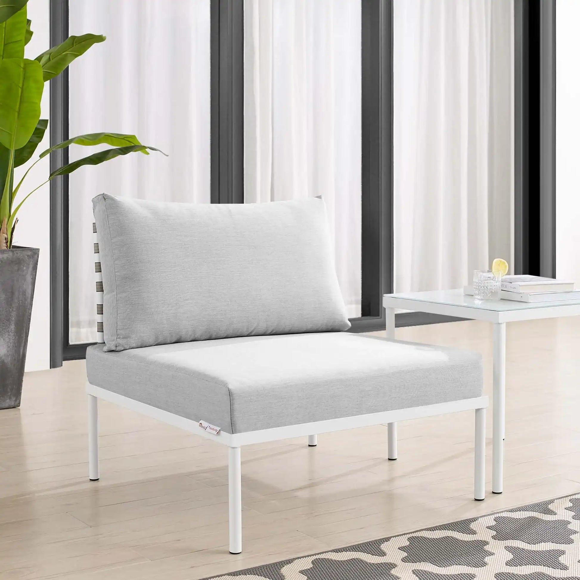Harmony Sunbrella� Basket Weave Outdoor Patio Aluminum Armless Chair by Modway - Best Buy Furniture
