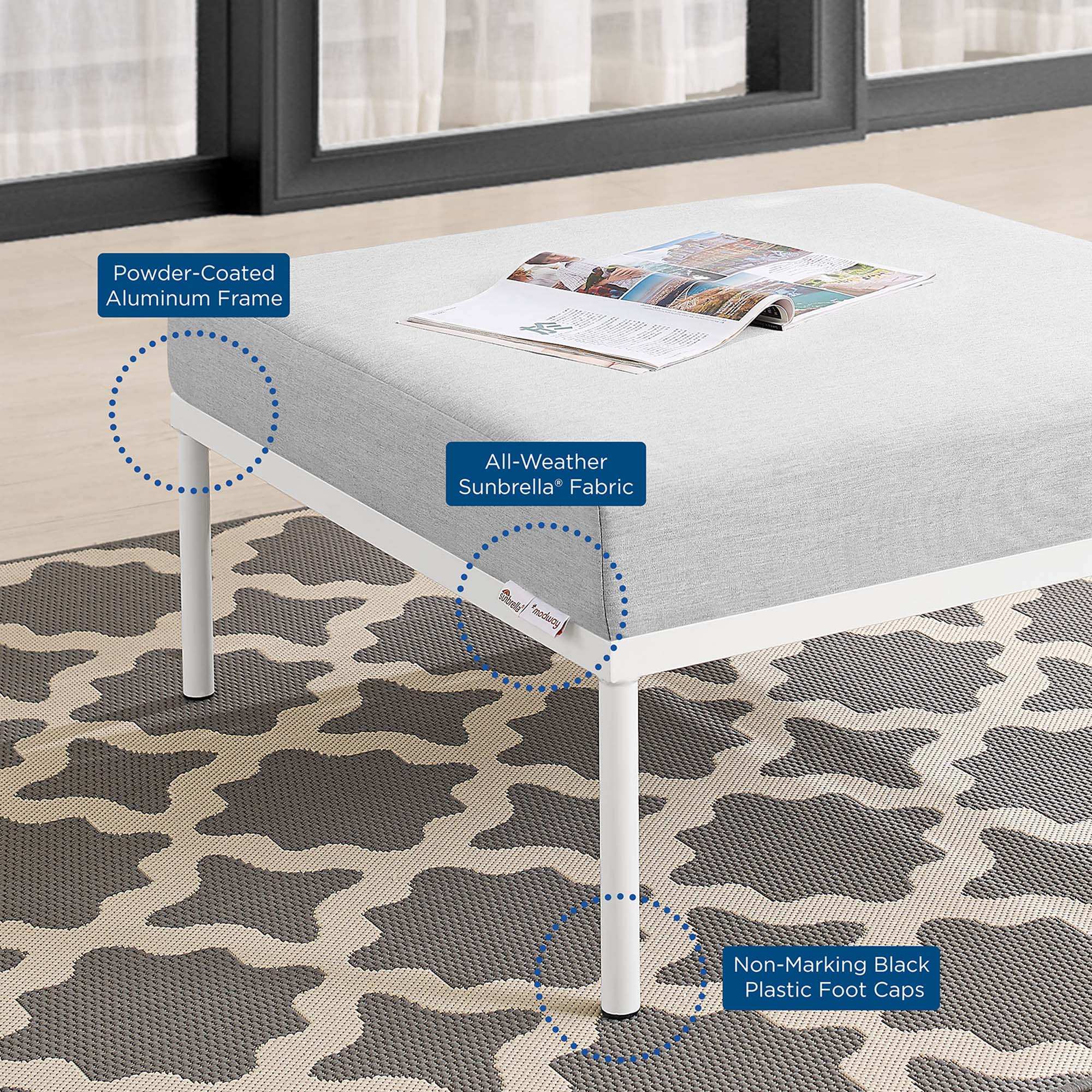 Harmony Sunbrella� Outdoor Patio Aluminum Ottoman by Modway - Best Buy Furniture