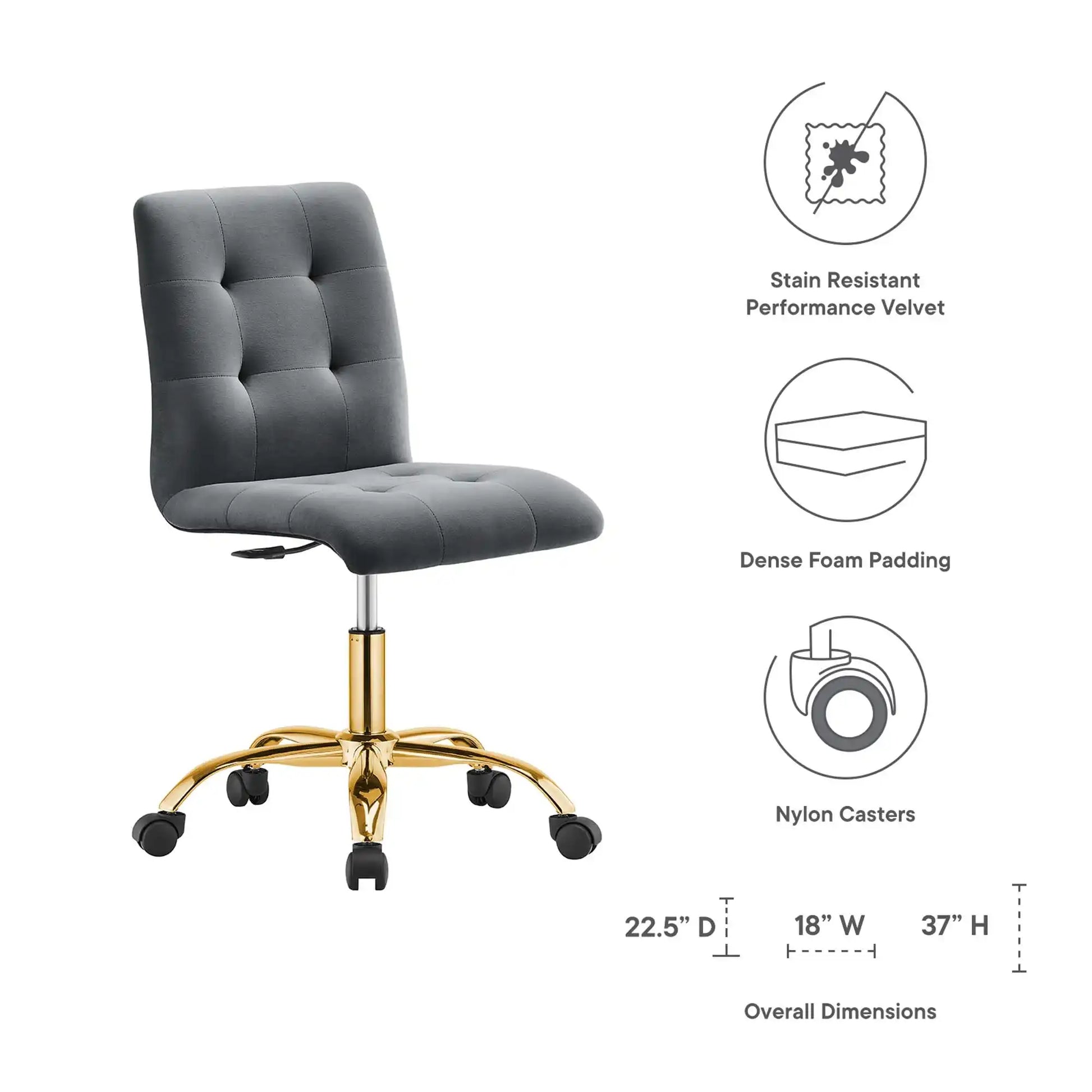 Prim Armless Performance Velvet Office Chair by Modway - Best Buy Furniture