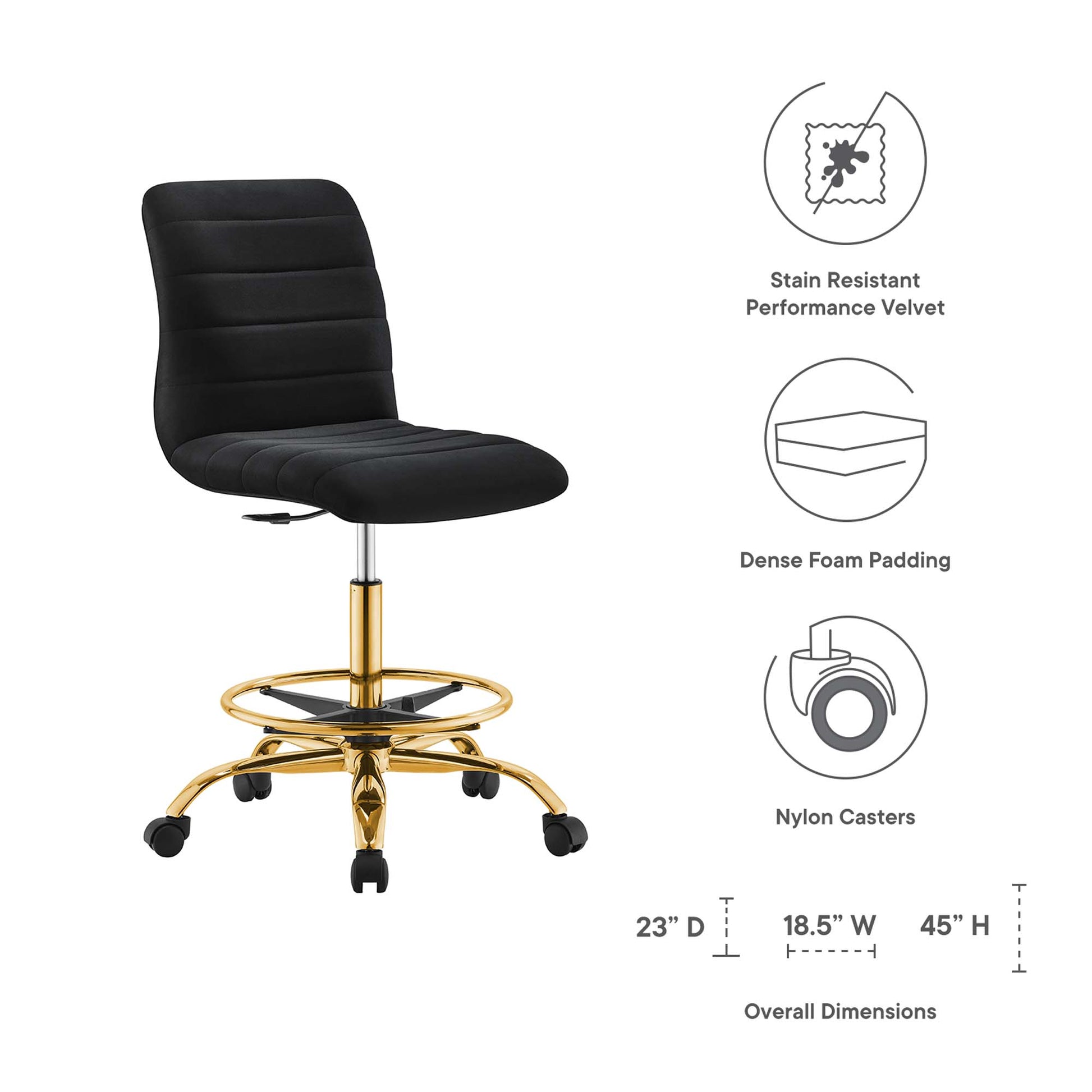 Ripple Armless Performance Velvet Drafting Chair by Modway - Best Buy Furniture