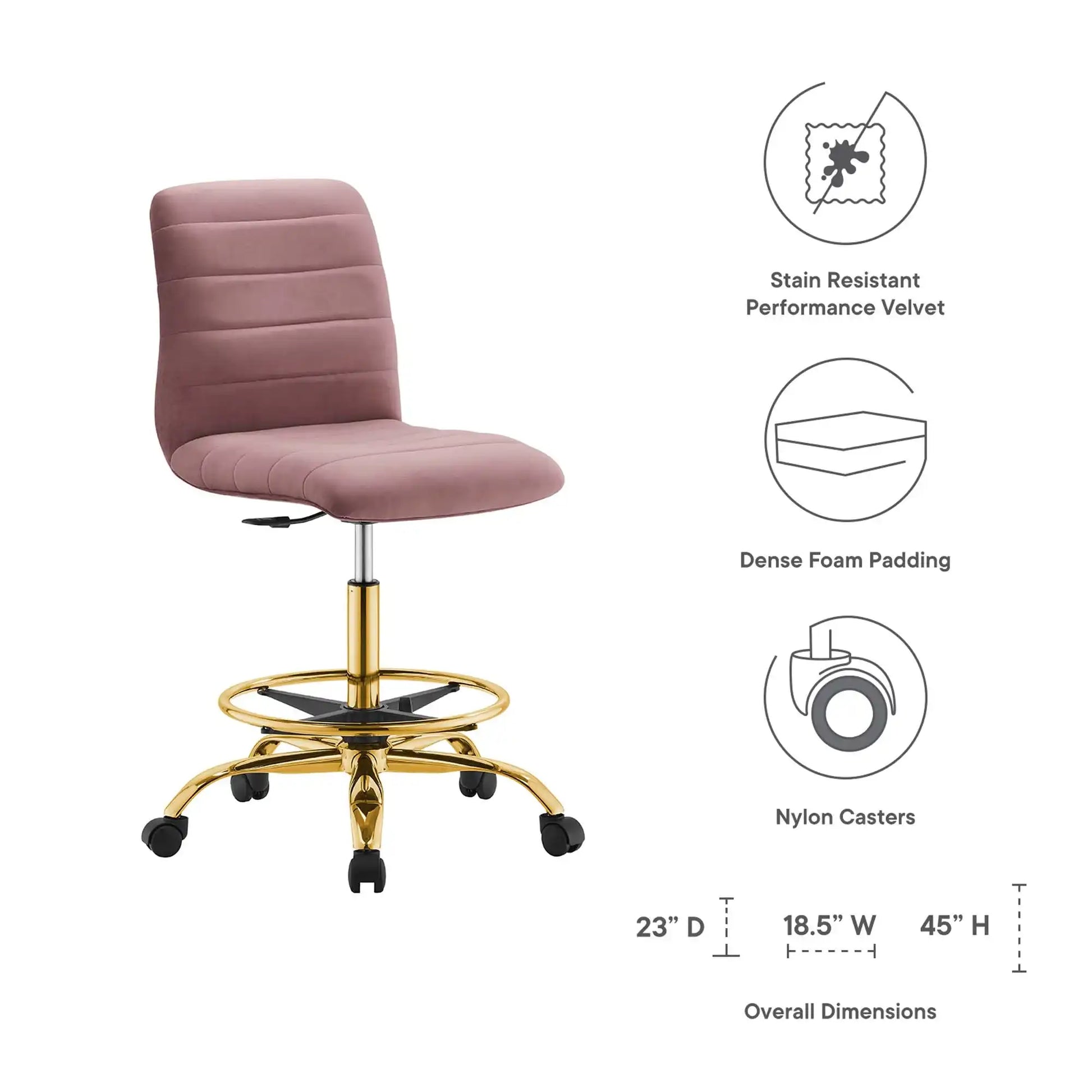Ripple Armless Performance Velvet Drafting Chair by Modway - Best Buy Furniture