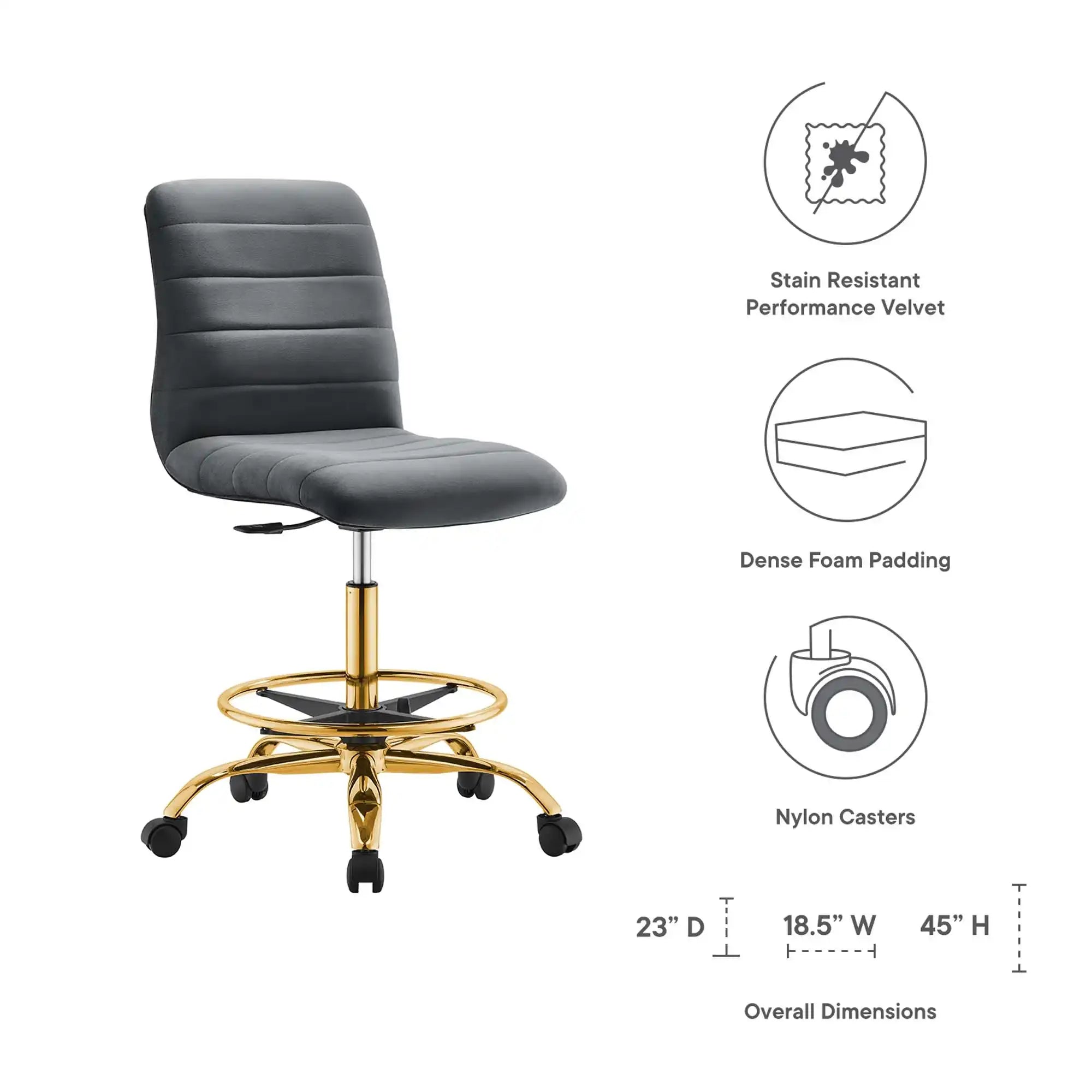Ripple Armless Performance Velvet Drafting Chair by Modway - Best Buy Furniture