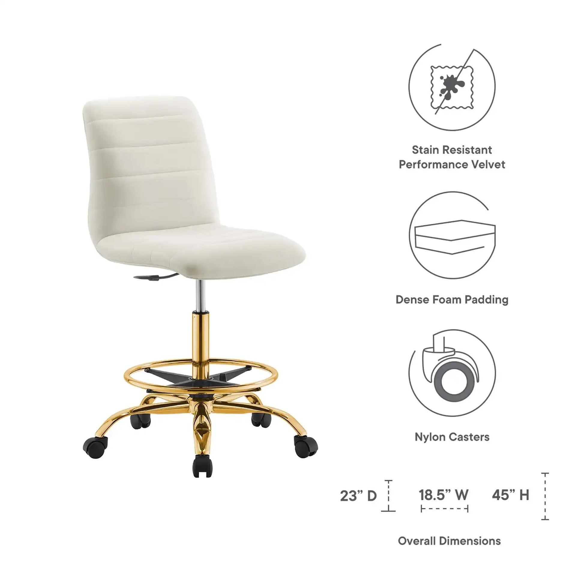 Ripple Armless Performance Velvet Drafting Chair by Modway - Best Buy Furniture