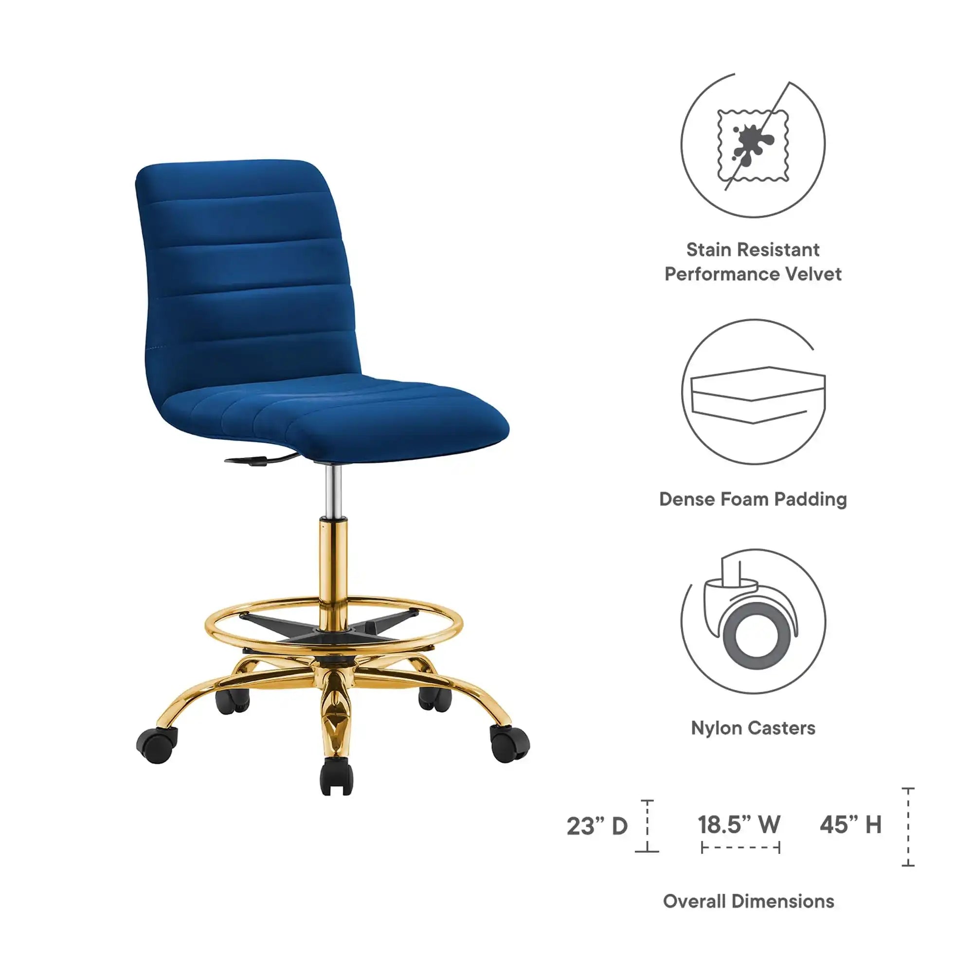 Ripple Armless Performance Velvet Drafting Chair by Modway - Best Buy Furniture