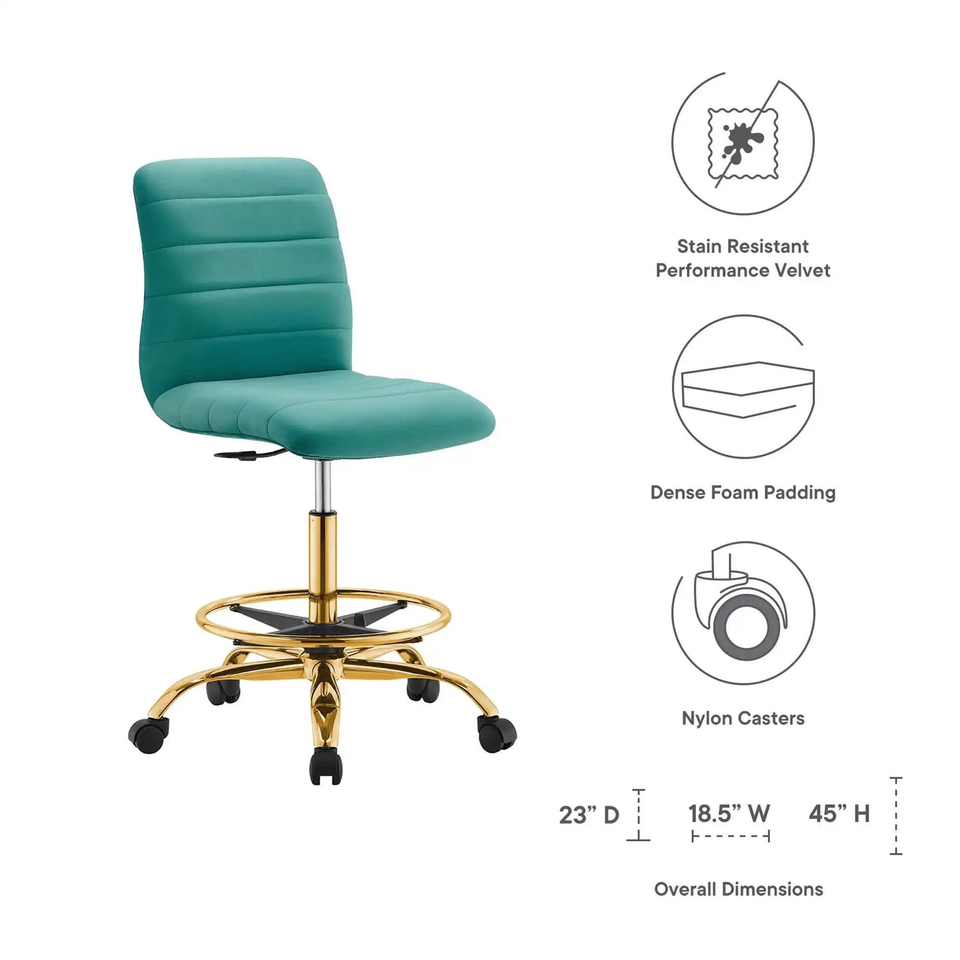 Ripple Armless Performance Velvet Drafting Chair by Modway - Best Buy Furniture