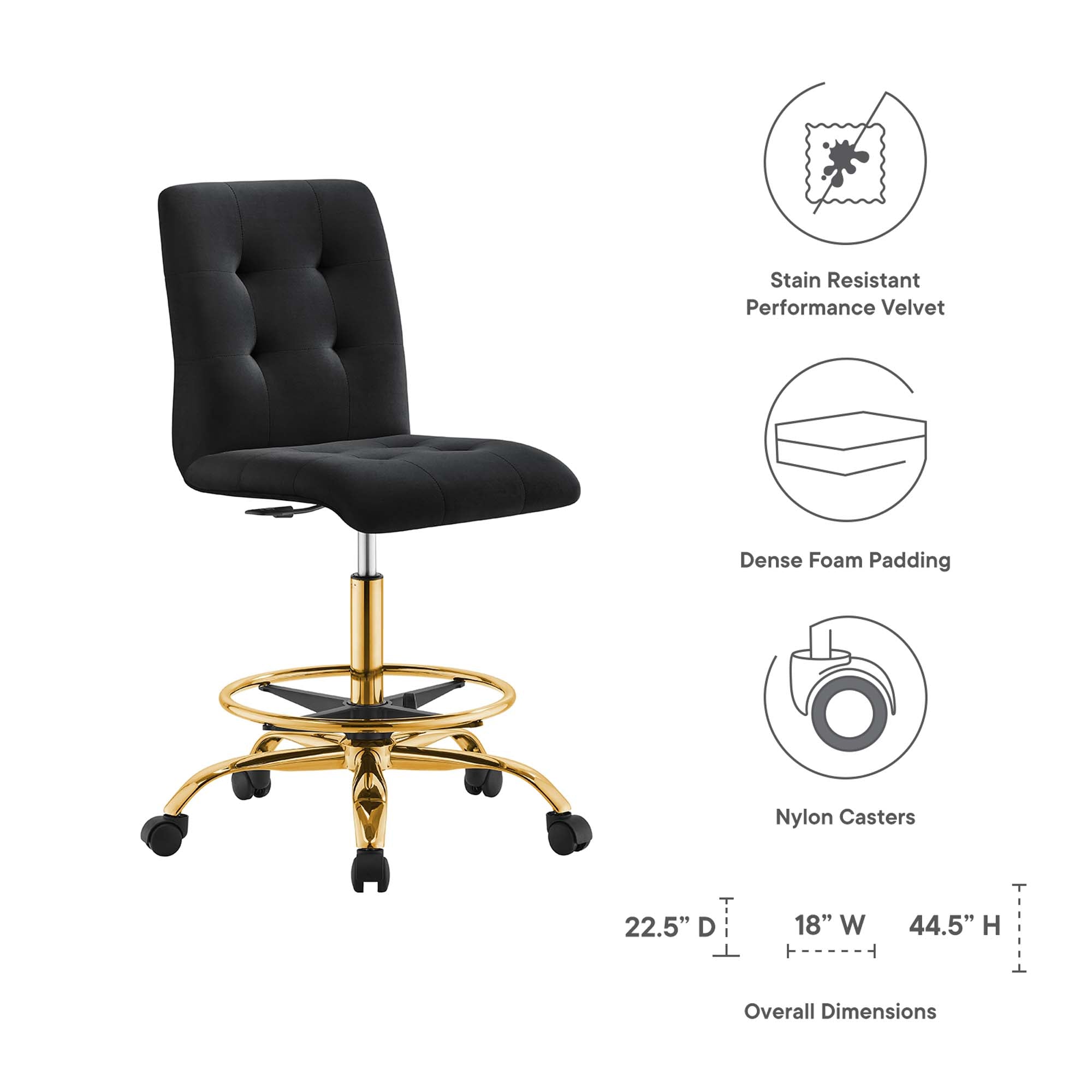 Prim Armless Performance Velvet Drafting Chair by Modway - Best Buy Furniture