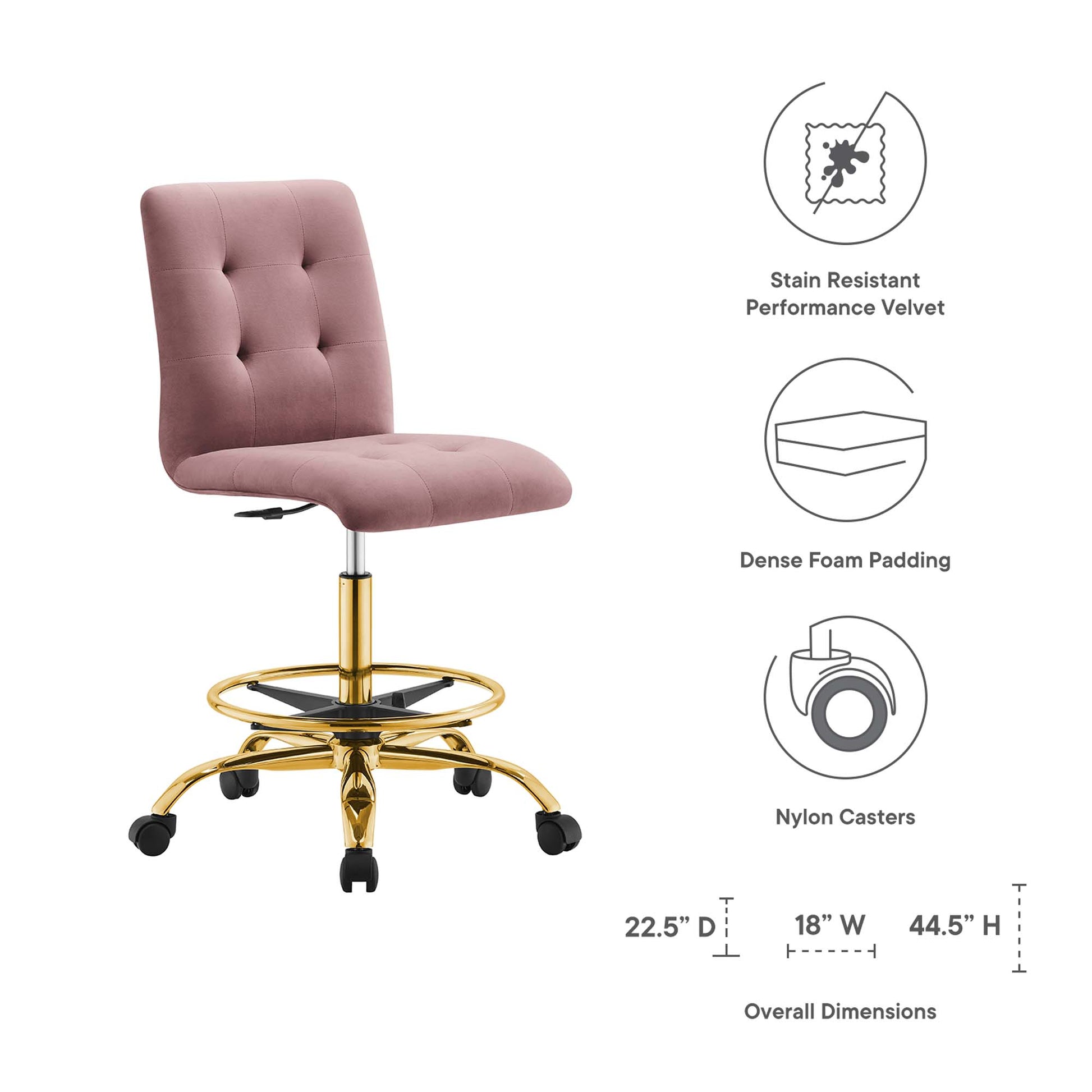 Prim Armless Performance Velvet Drafting Chair by Modway - Best Buy Furniture