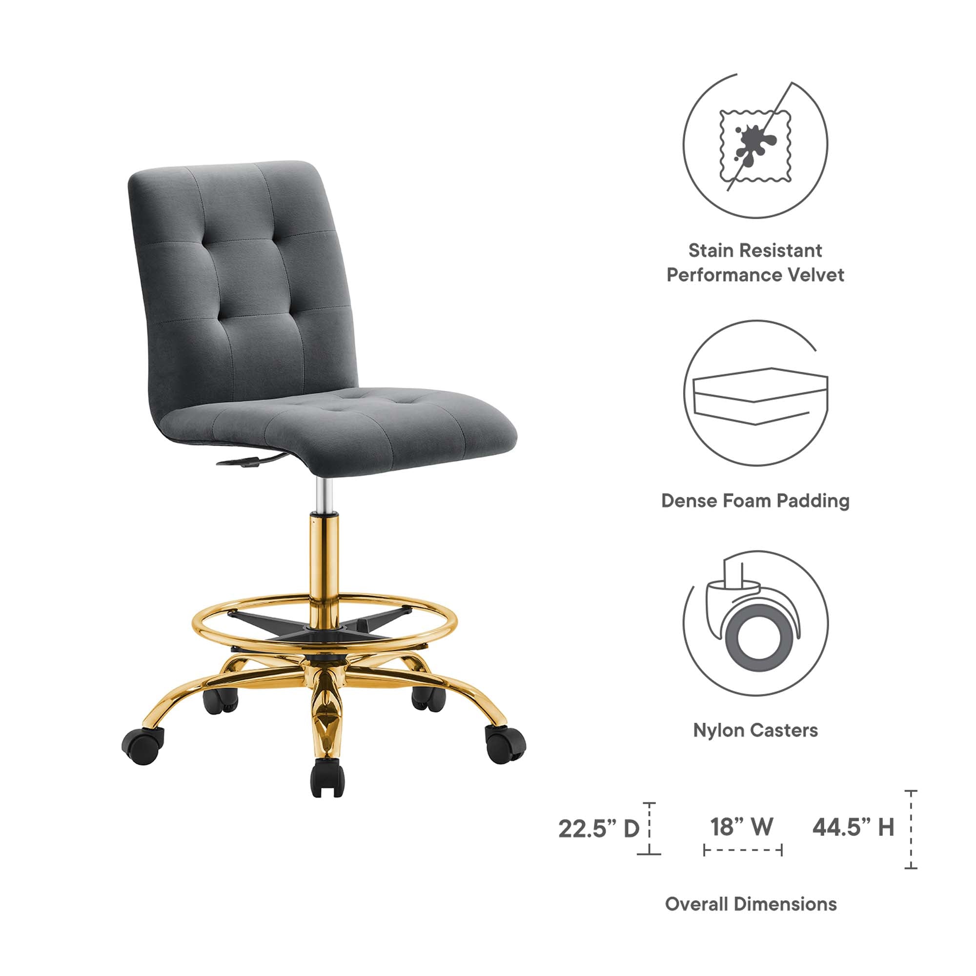 Prim Armless Performance Velvet Drafting Chair by Modway - Best Buy Furniture