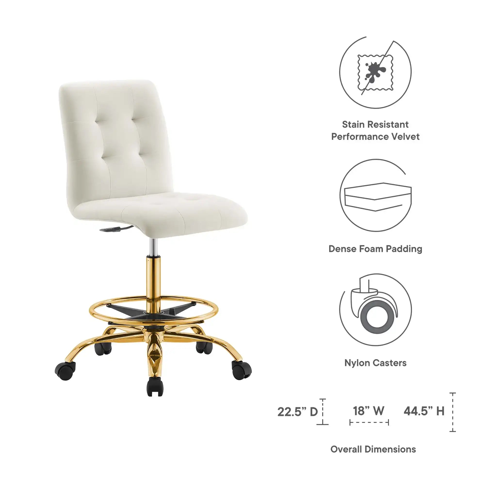 Prim Armless Performance Velvet Drafting Chair by Modway - Best Buy Furniture