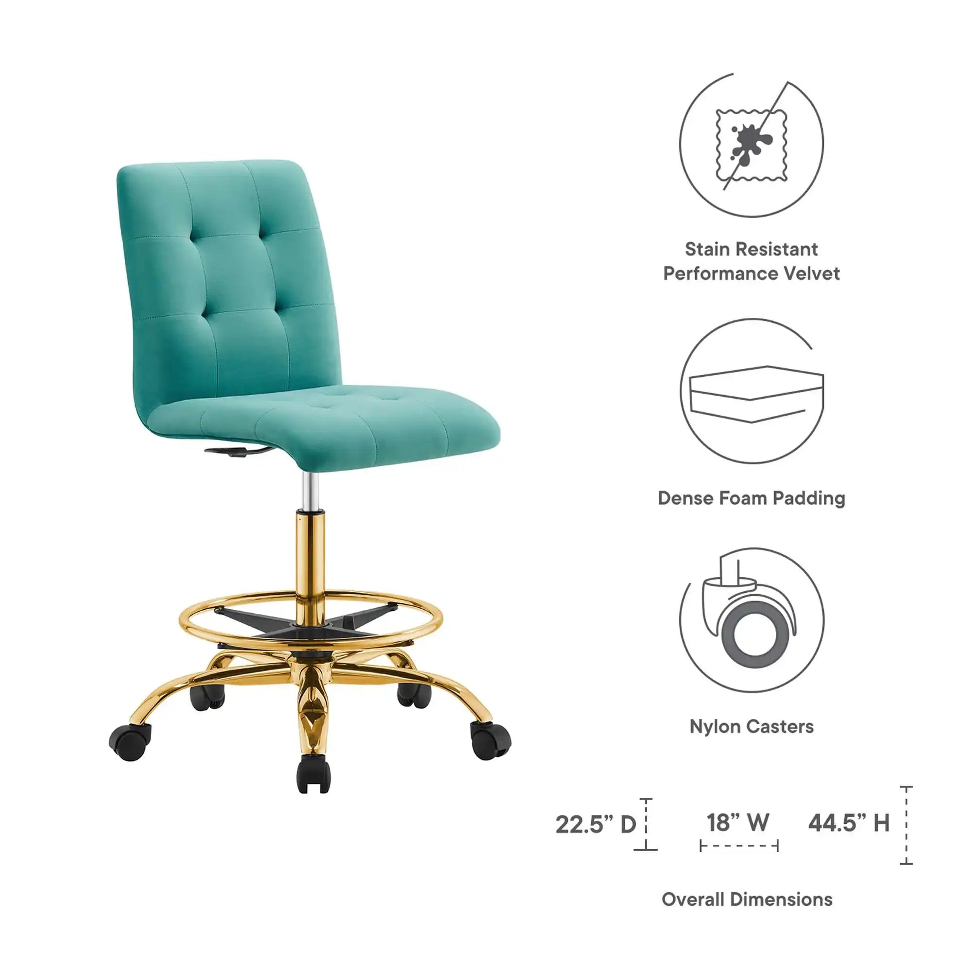 Prim Armless Performance Velvet Drafting Chair by Modway - Best Buy Furniture