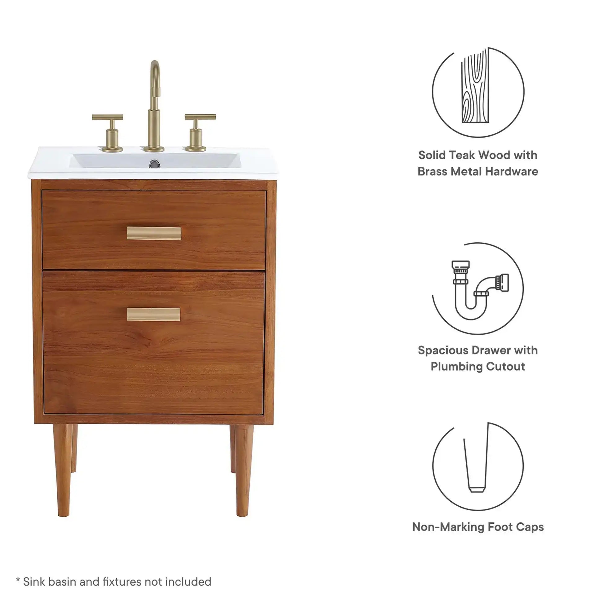 Cassia 24" Teak Wood Bathroom Vanity Cabinet (Sink Basin Not Included) by Modway - Best Buy Furniture