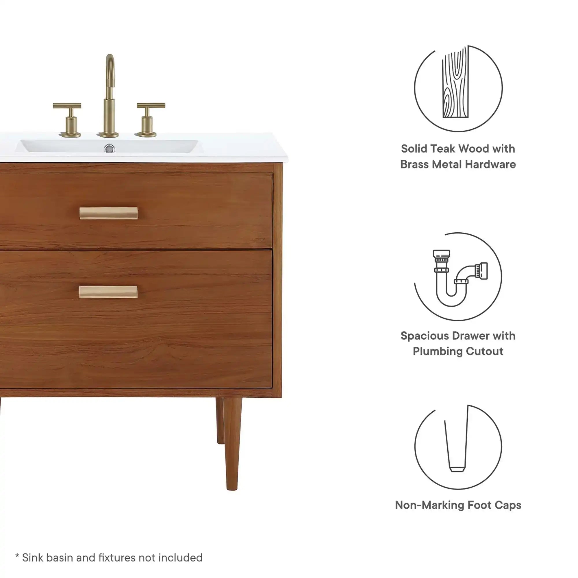 Cassia 36" Teak Wood Bathroom Vanity Cabinet (Sink Basin Not Included) by Modway - Best Buy Furniture