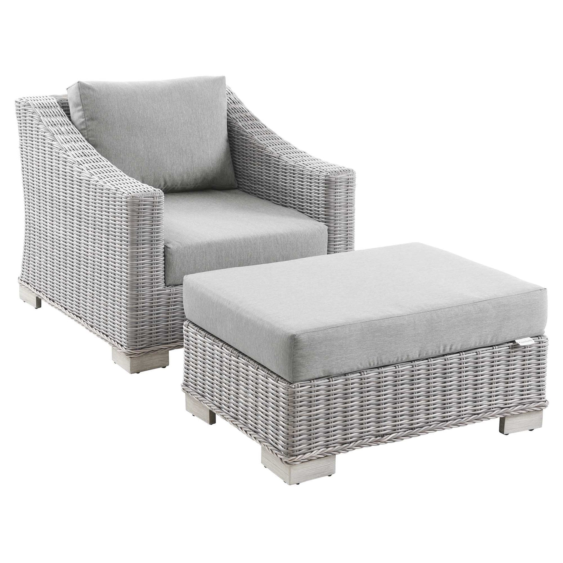 Conway 2-Piece Outdoor Patio Wicker Rattan Armchair and Ottoman Set by Modway - Best Buy Furniture