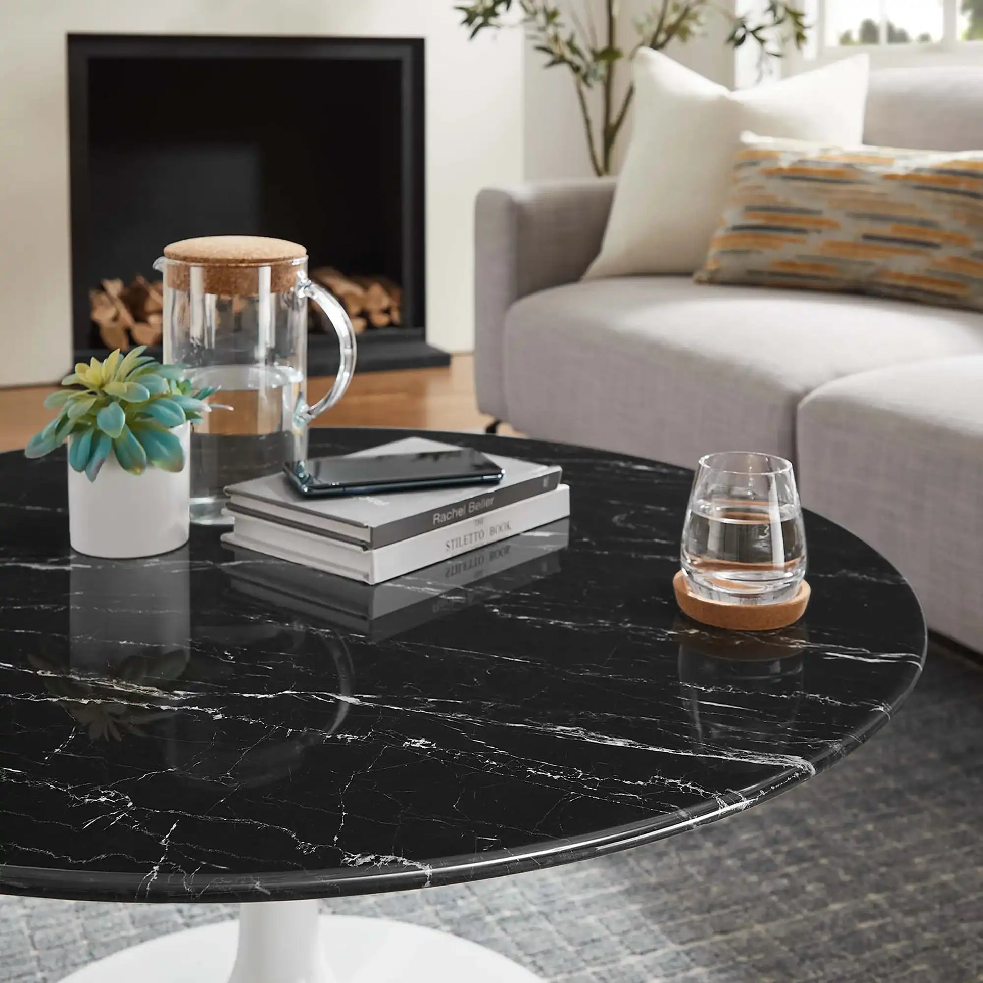Lippa 36" Round Faux Marble Coffee Table by Modway - Best Buy Furniture