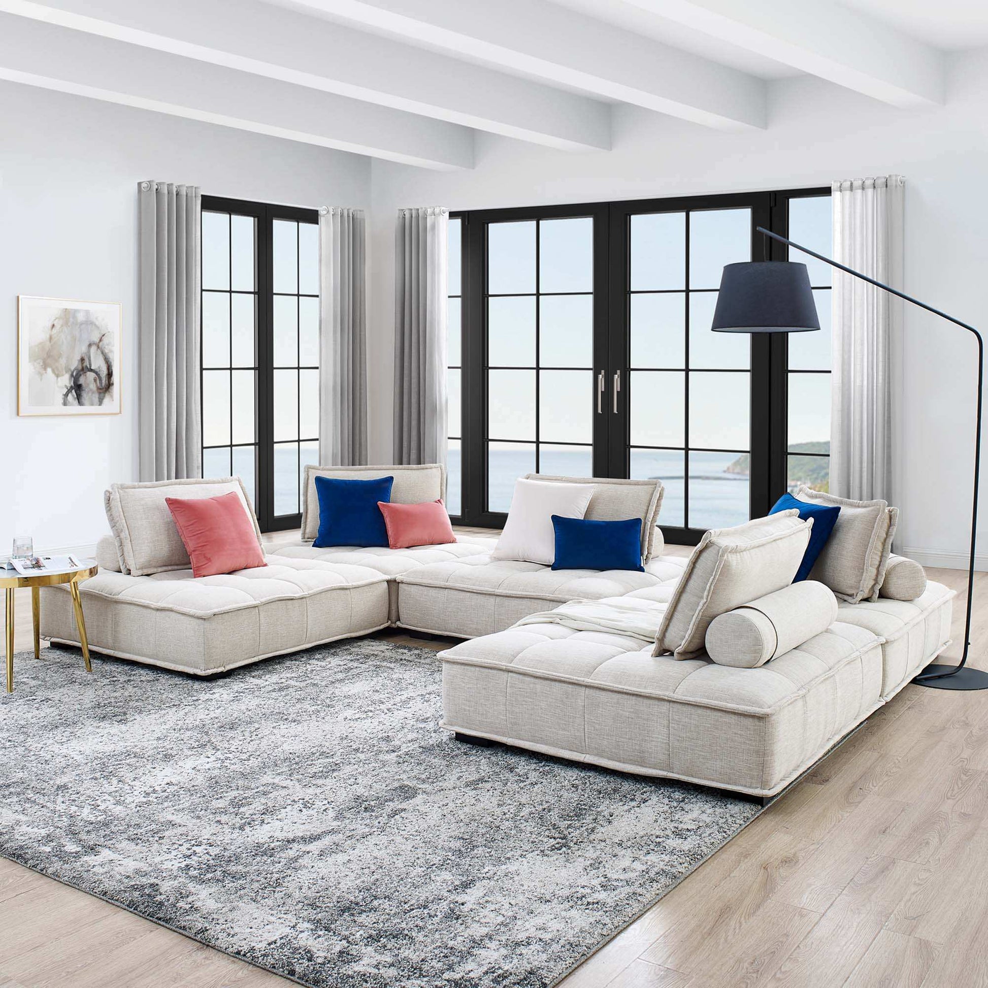Saunter 5-Piece Tufted Fabric Fabric Sectional Sofa by Modway - Best Buy Furniture