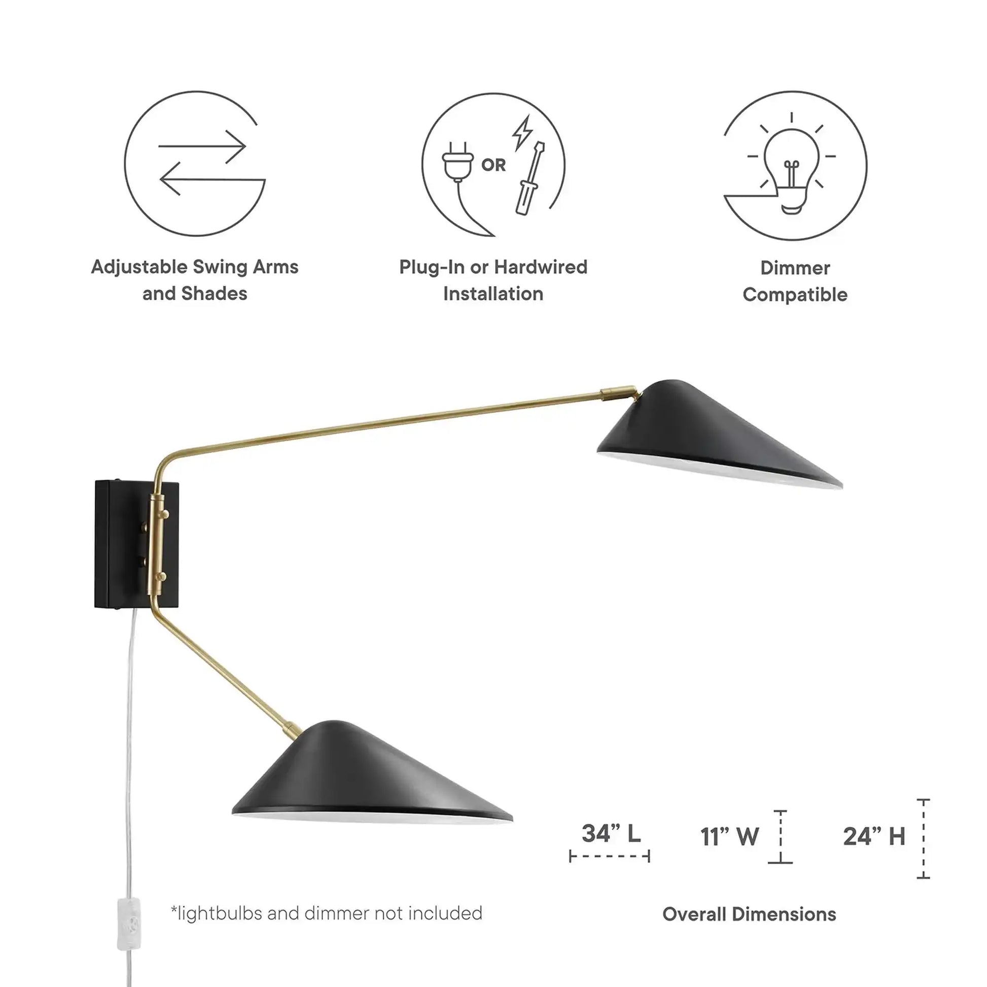 Journey 2-Light Swing Arm Wall Sconce by Modway - Best Buy Furniture