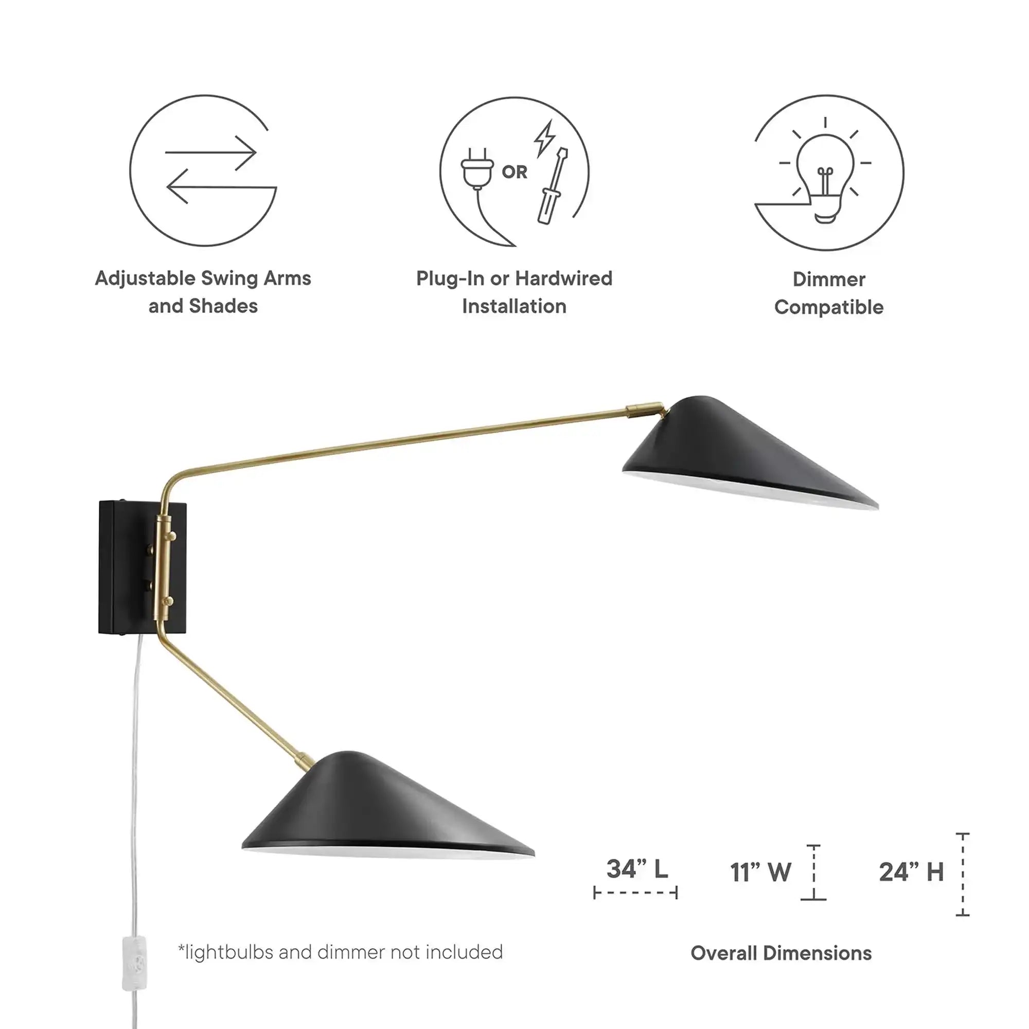 Journey 2-Light Swing Arm Wall Sconce by Modway - Best Buy Furniture