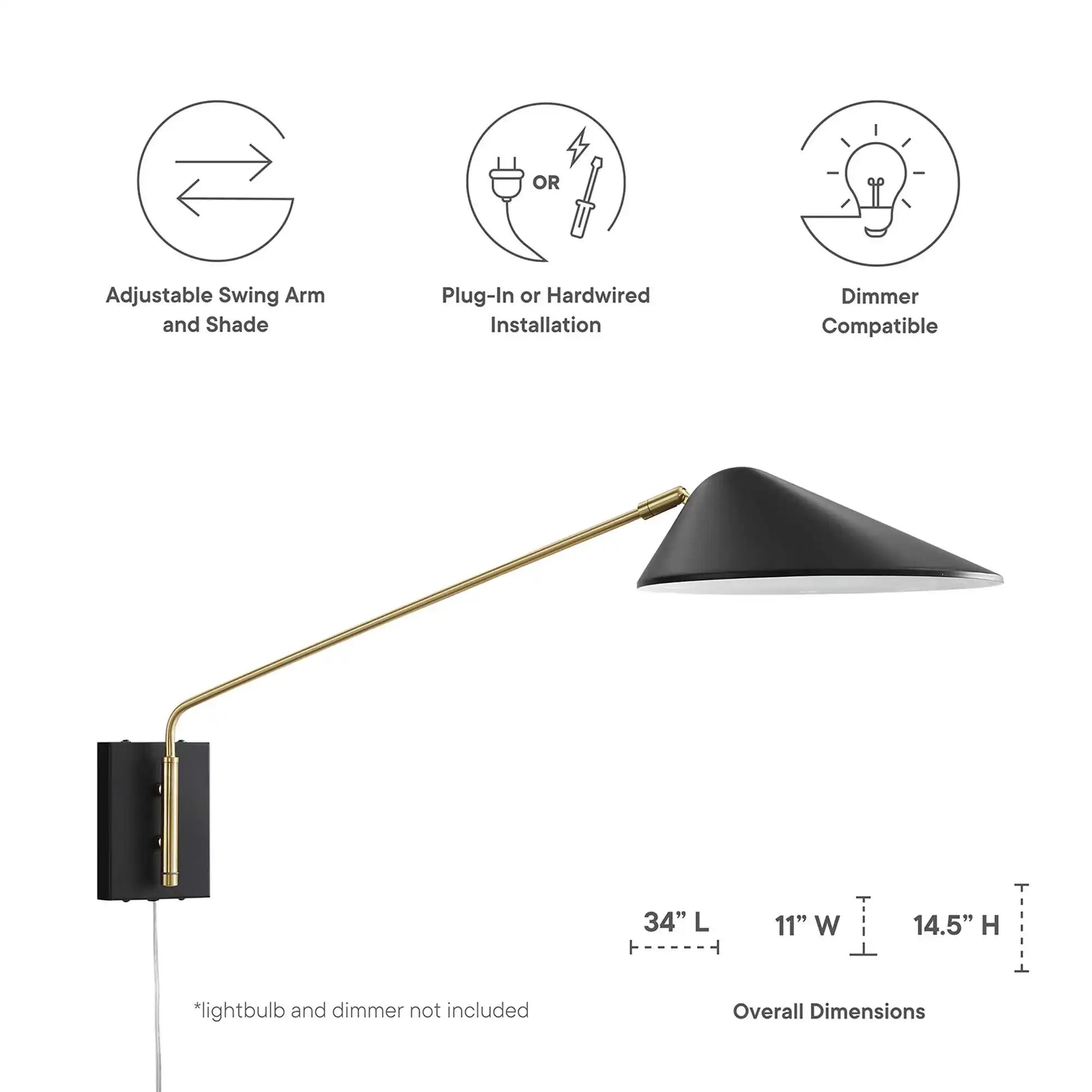 Journey 24" Swing Arm Wall Sconce by Modway - Best Buy Furniture
