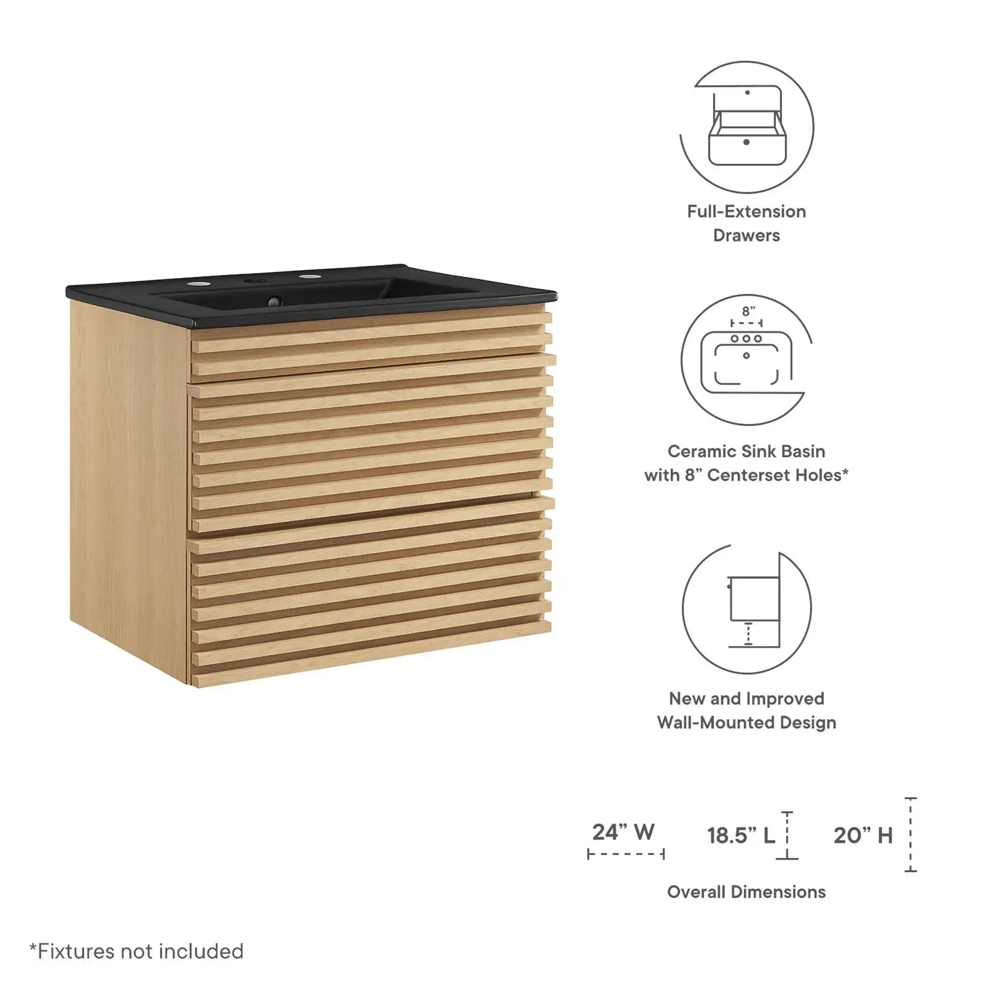Render 24" Wall-Mount Bathroom Vanity by Modway - Best Buy Furniture