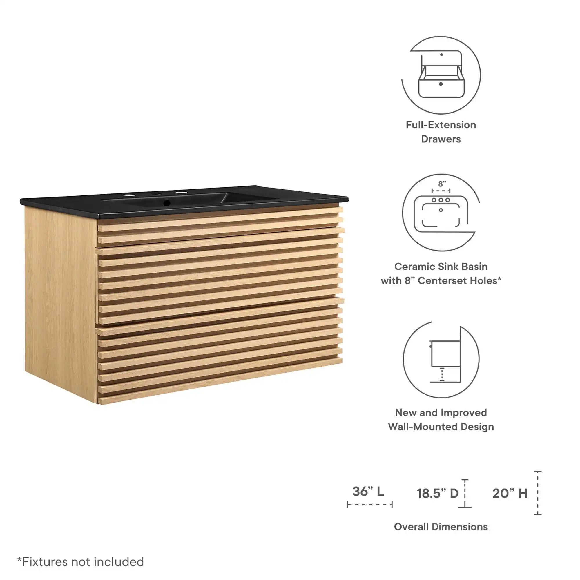 Render 36" Wall-Mount Bathroom Vanity by Modway - Best Buy Furniture