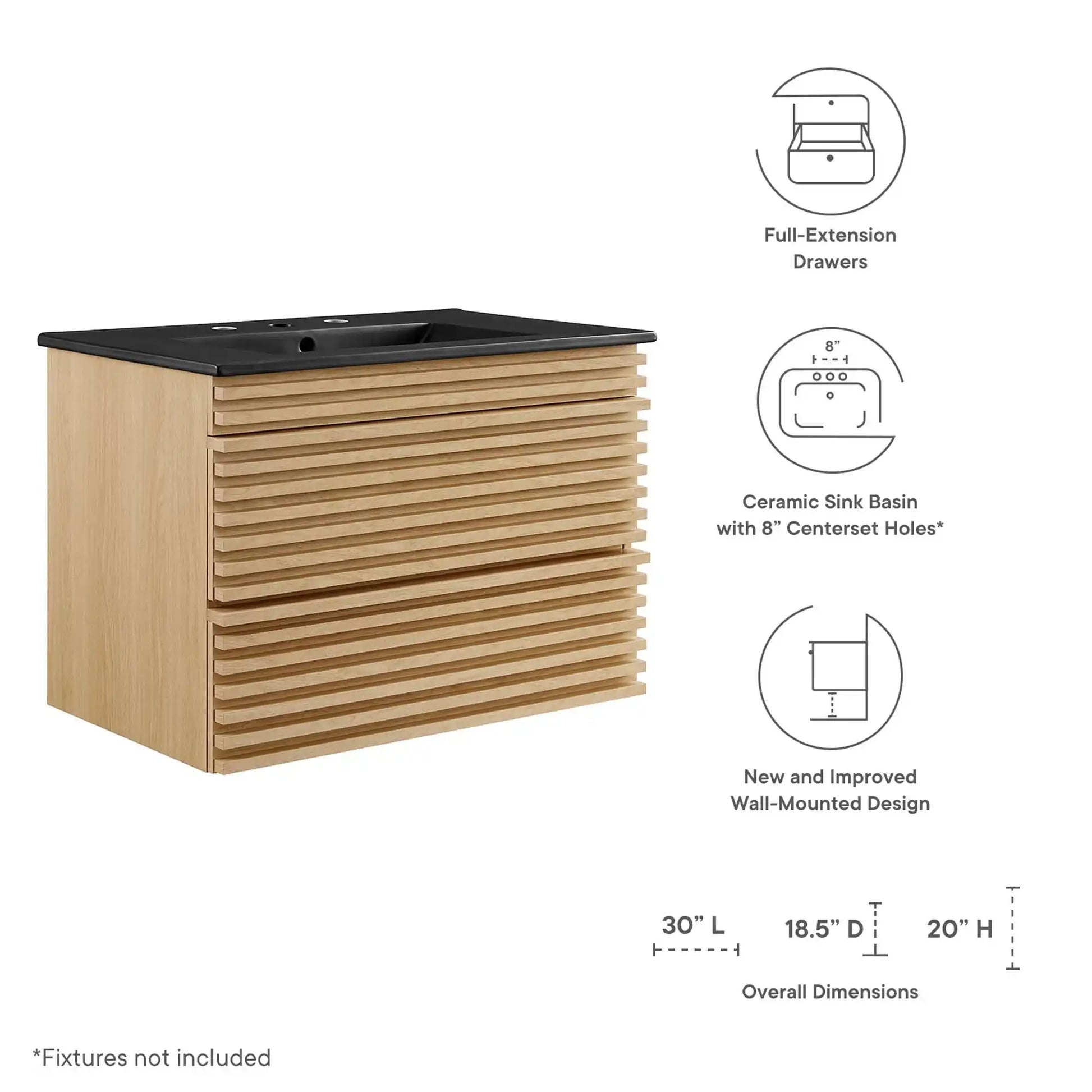 Render 30" Wall-Mount Bathroom Vanity by Modway - Best Buy Furniture