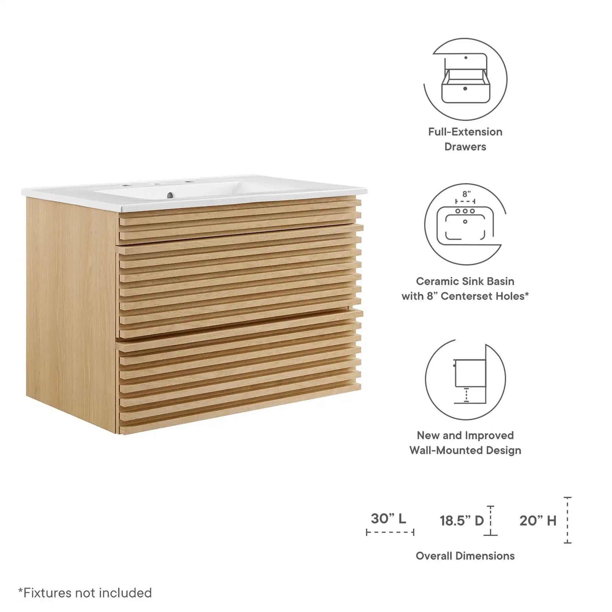 Render 30" Wall-Mount Bathroom Vanity by Modway - Best Buy Furniture