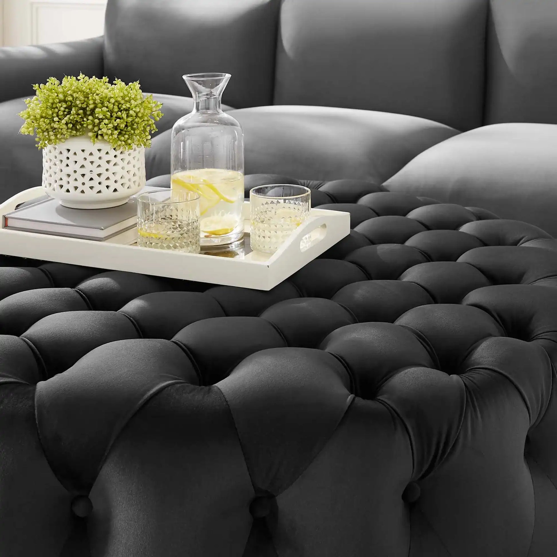Amour Tufted Button Large Round Performance Velvet Ottoman by Modway - Best Buy Furniture