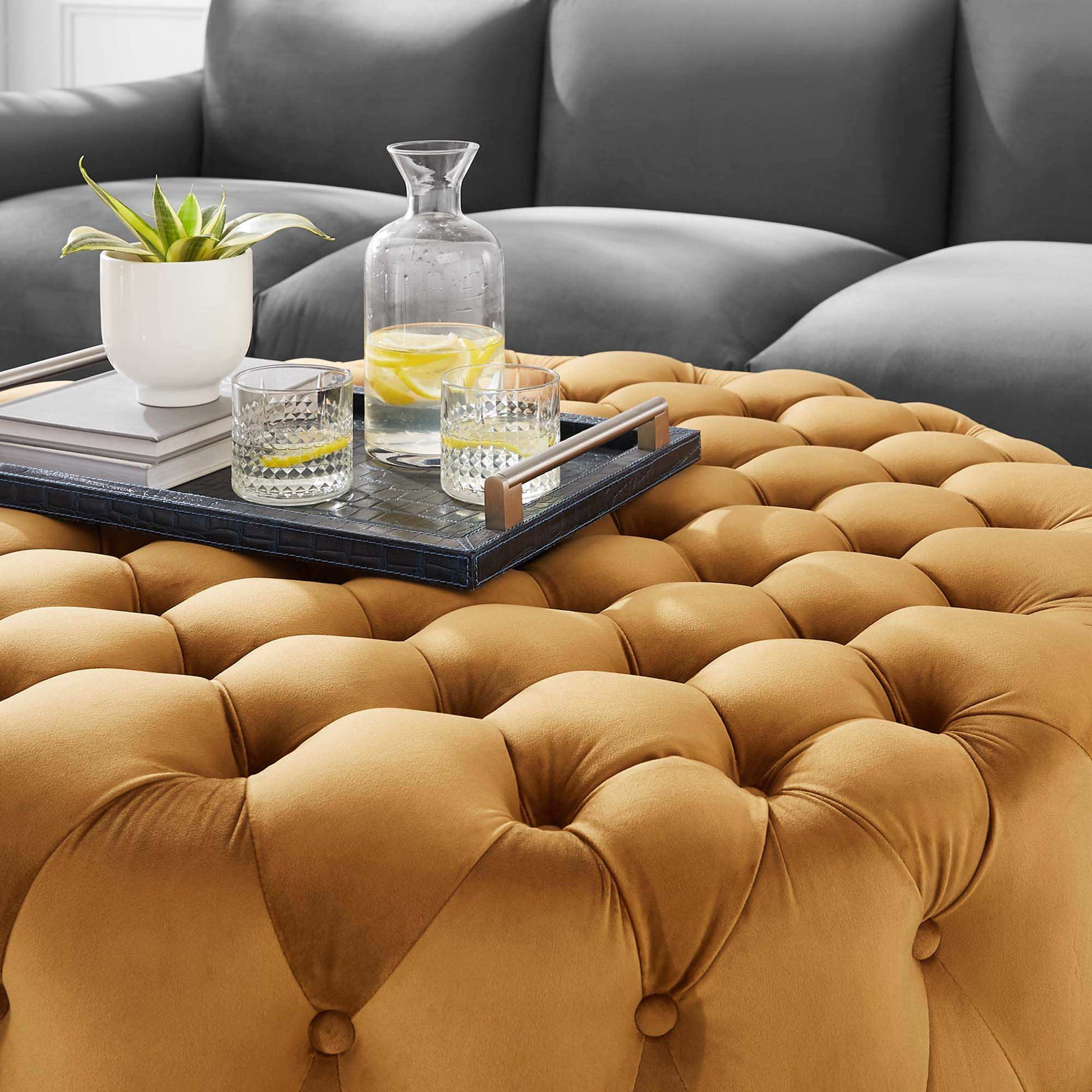 Amour Tufted Button Large Round Performance Velvet Ottoman by Modway - Best Buy Furniture