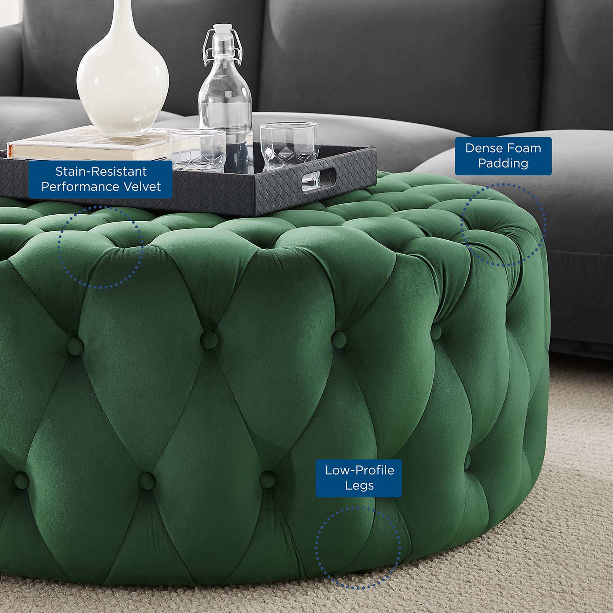 Amour Tufted Button Large Round Performance Velvet Ottoman by Modway - Best Buy Furniture