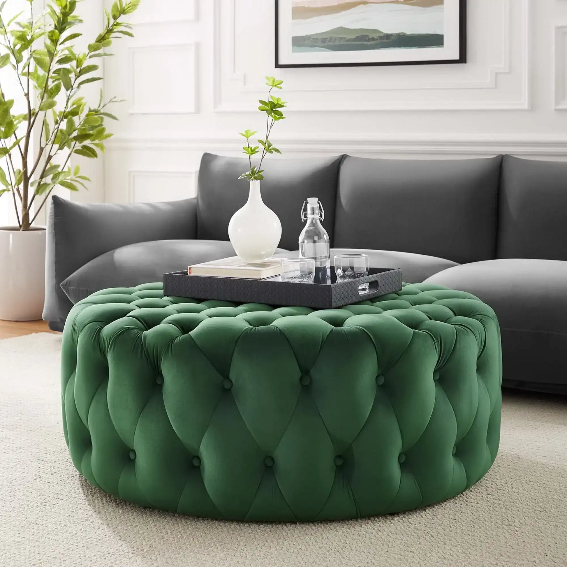 Amour Tufted Button Large Round Performance Velvet Ottoman by Modway - Best Buy Furniture