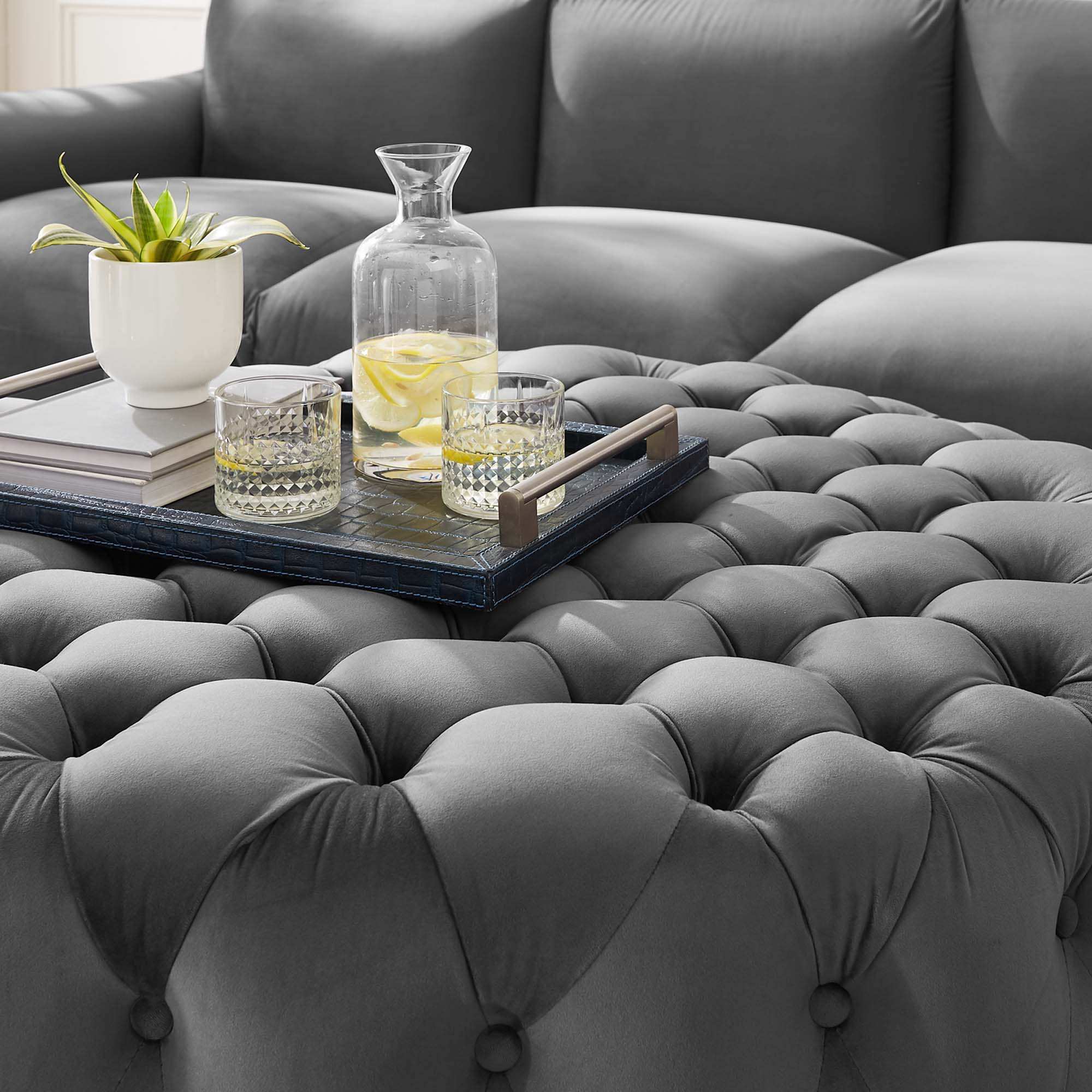 Amour Tufted Button Large Round Performance Velvet Ottoman by Modway - Best Buy Furniture