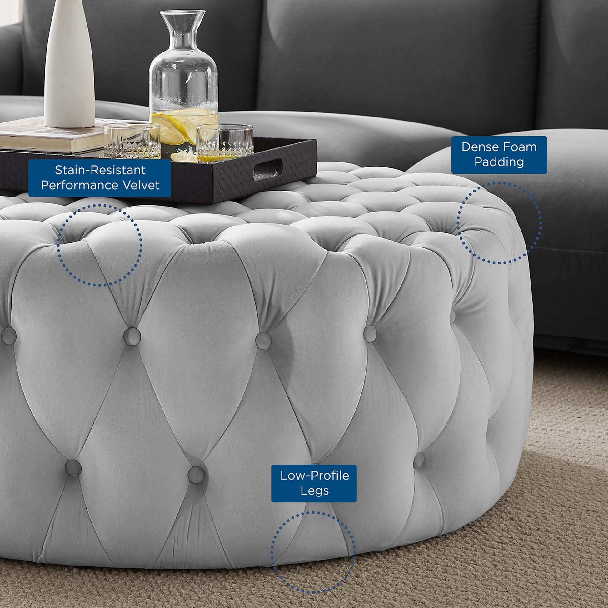 Amour Tufted Button Large Round Performance Velvet Ottoman by Modway - Best Buy Furniture