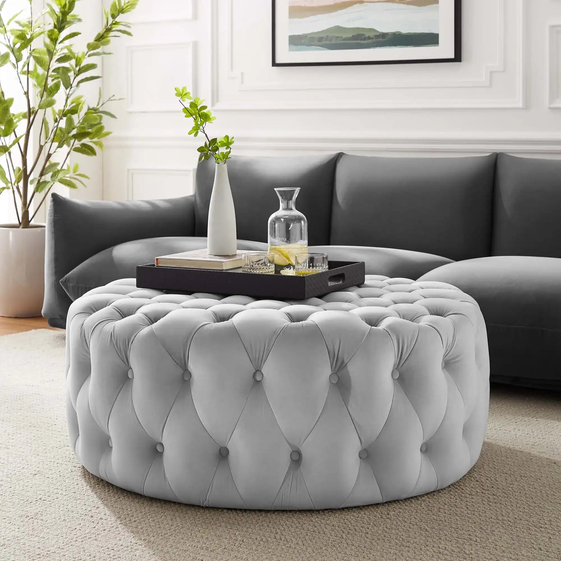 Amour Tufted Button Large Round Performance Velvet Ottoman by Modway - Best Buy Furniture