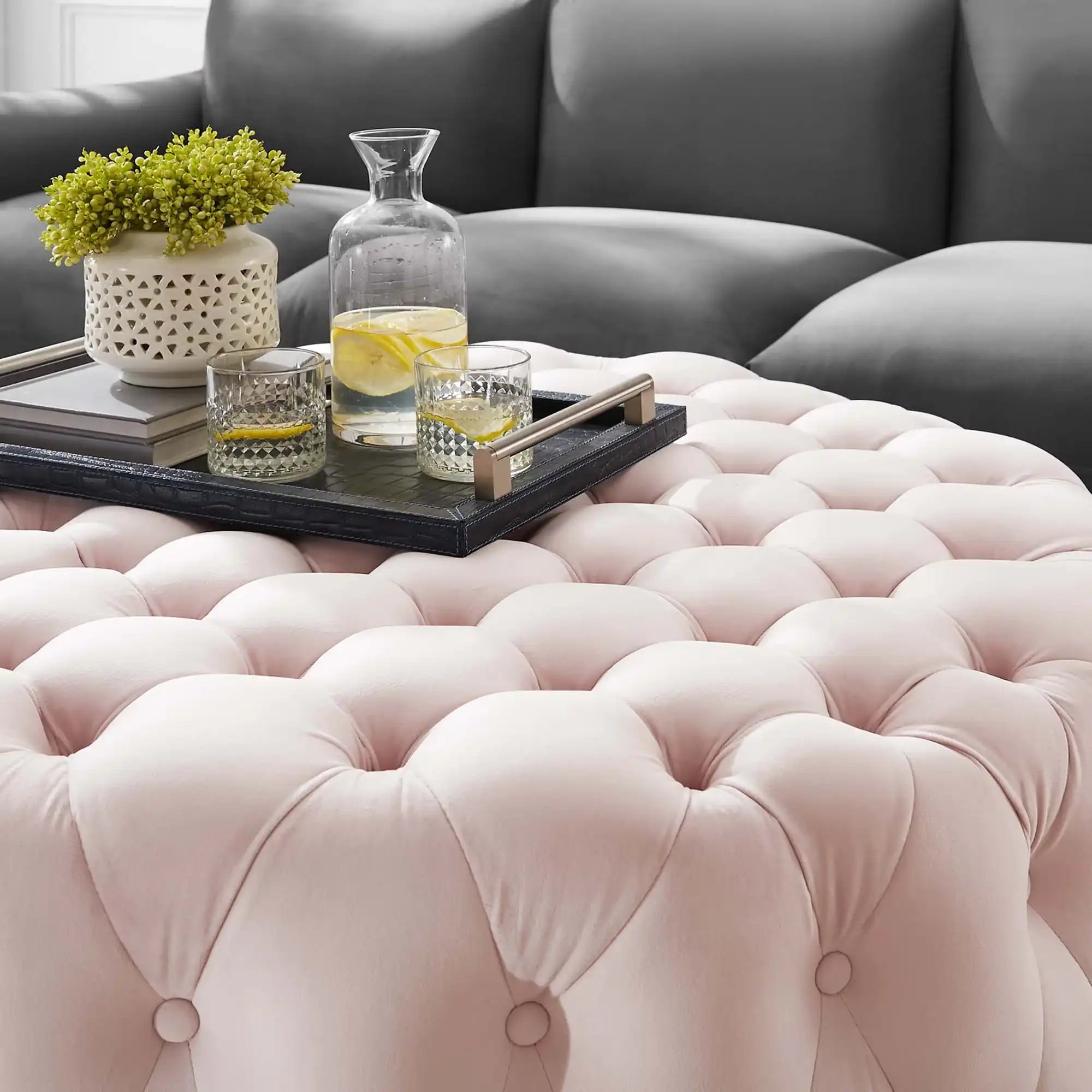 Amour Tufted Button Large Round Performance Velvet Ottoman by Modway - Best Buy Furniture