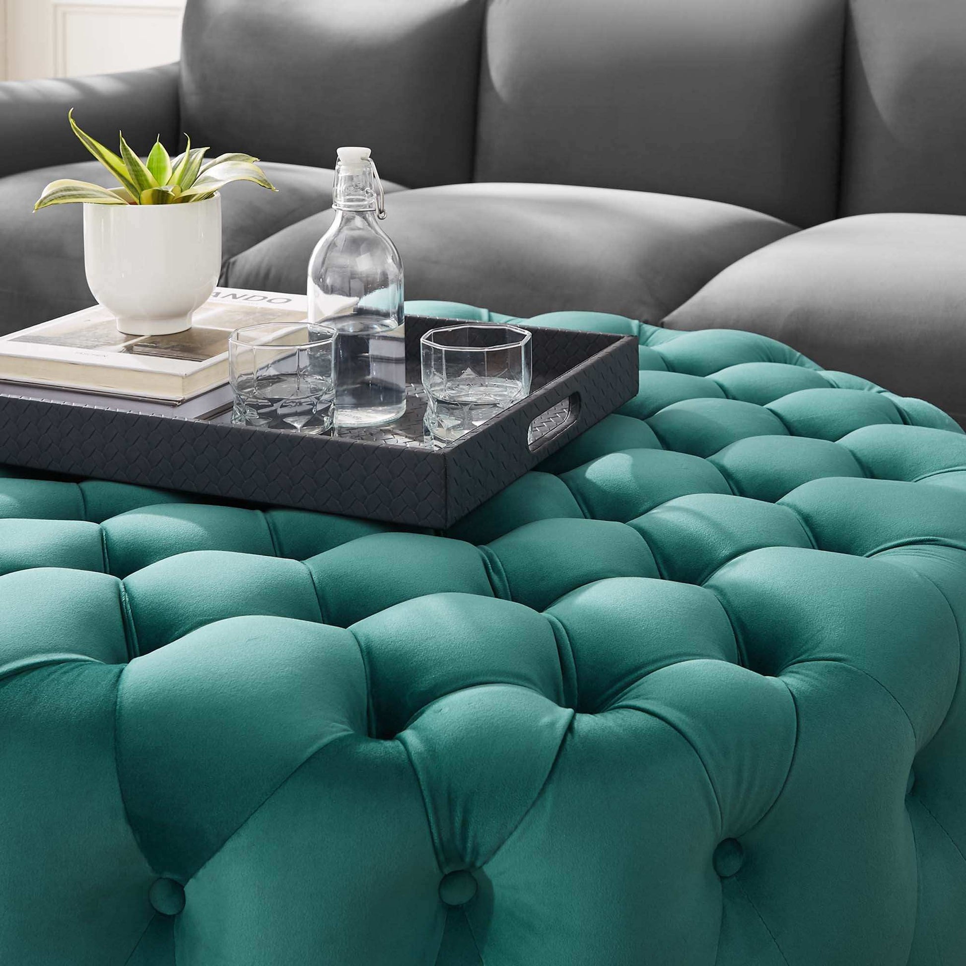 Amour Tufted Button Large Round Performance Velvet Ottoman by Modway - Best Buy Furniture