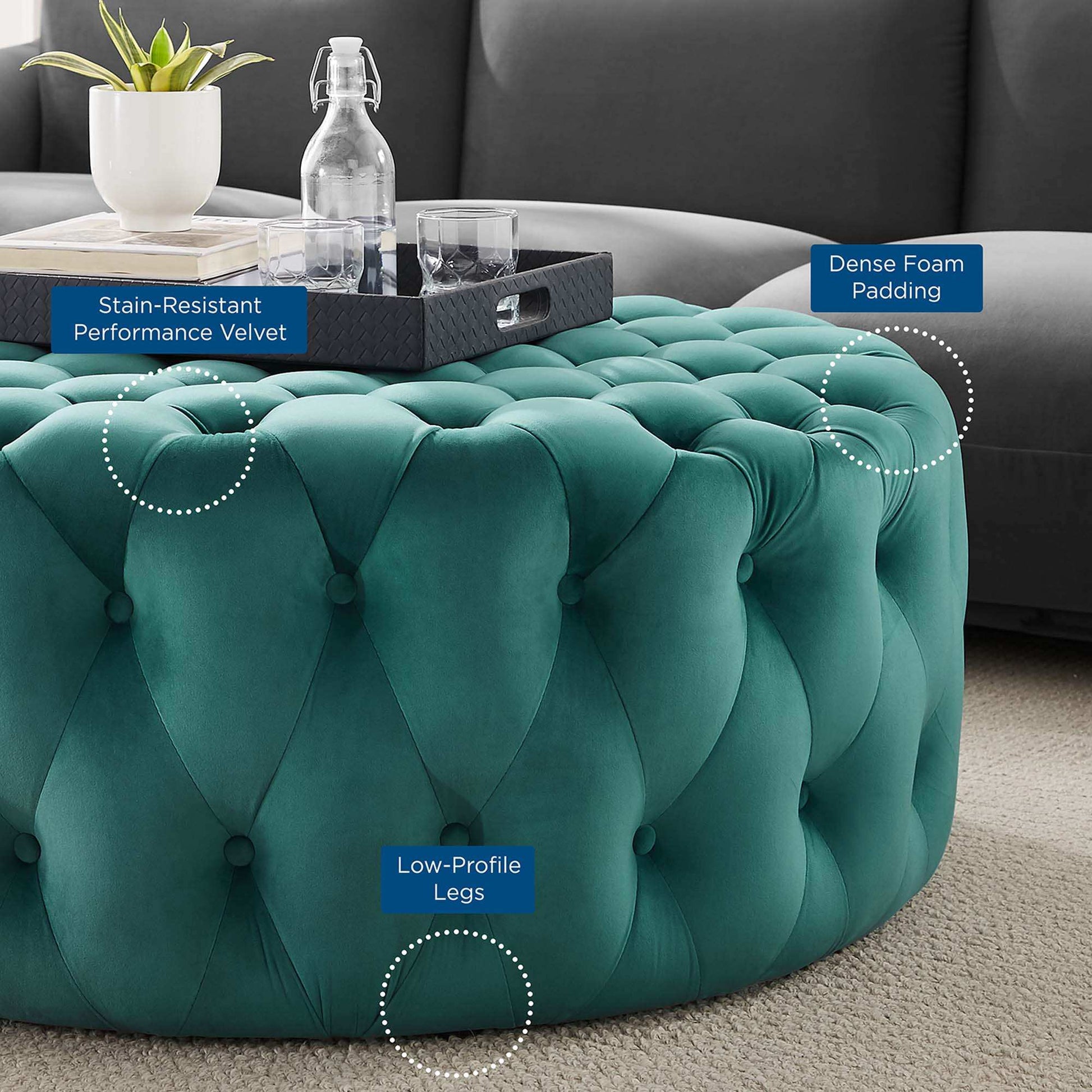 Amour Tufted Button Large Round Performance Velvet Ottoman by Modway - Best Buy Furniture