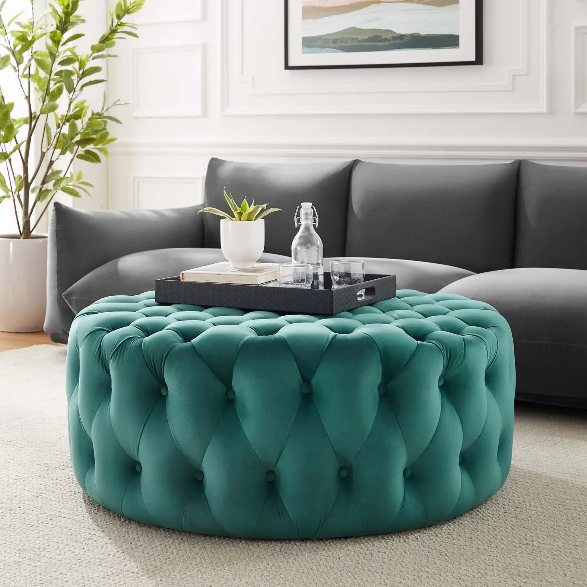 Amour Tufted Button Large Round Performance Velvet Ottoman by Modway - Best Buy Furniture