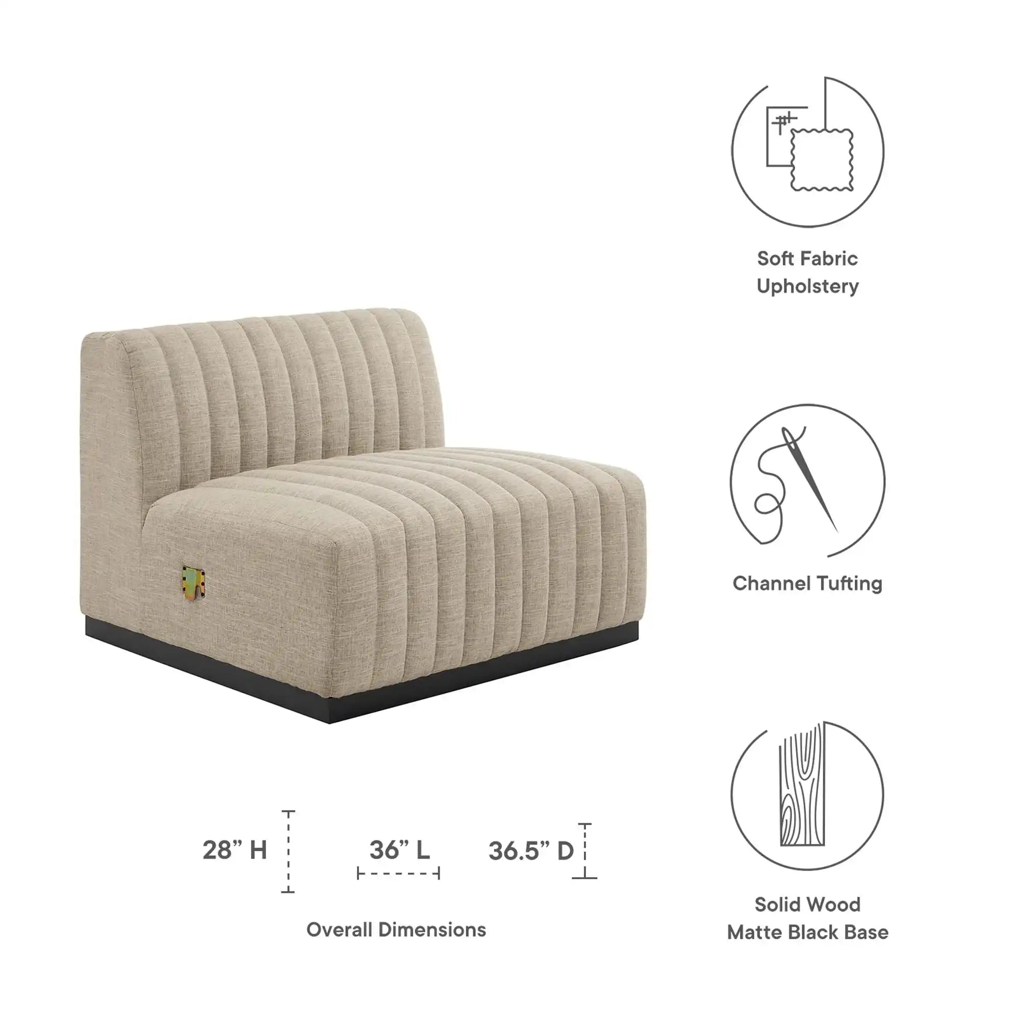 Conjure Channel Tufted Upholstered Fabric Armless Chair by Modway - Best Buy Furniture